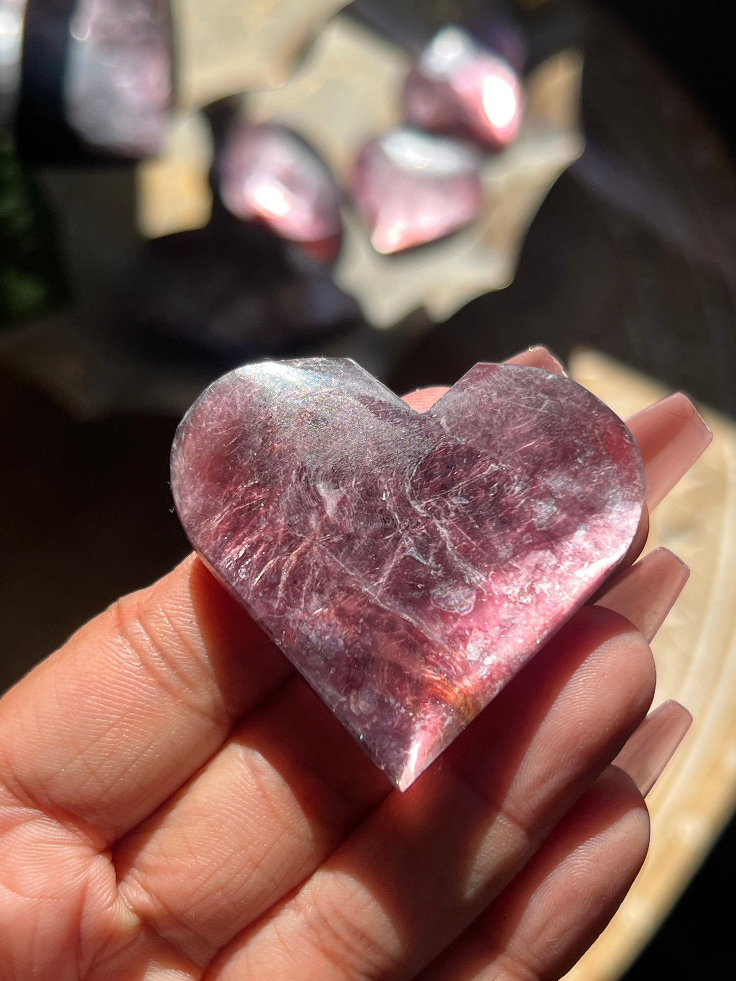 Flashy Purple Mica Heart, Lepidolite Heart, Crystal hearts, Gem Lepidolite, Mica Palm stone, Crystal Jewelry, Crystal Gifts, Small