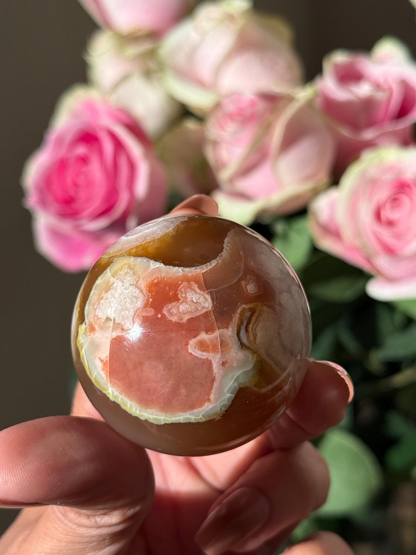 Green Flower Agate ( More Red), Green Flower Agate,  Sakura Agate, Cherry Blossom Agate, Heart Crystals, Crystal Gifts, Metaphysical Gifts