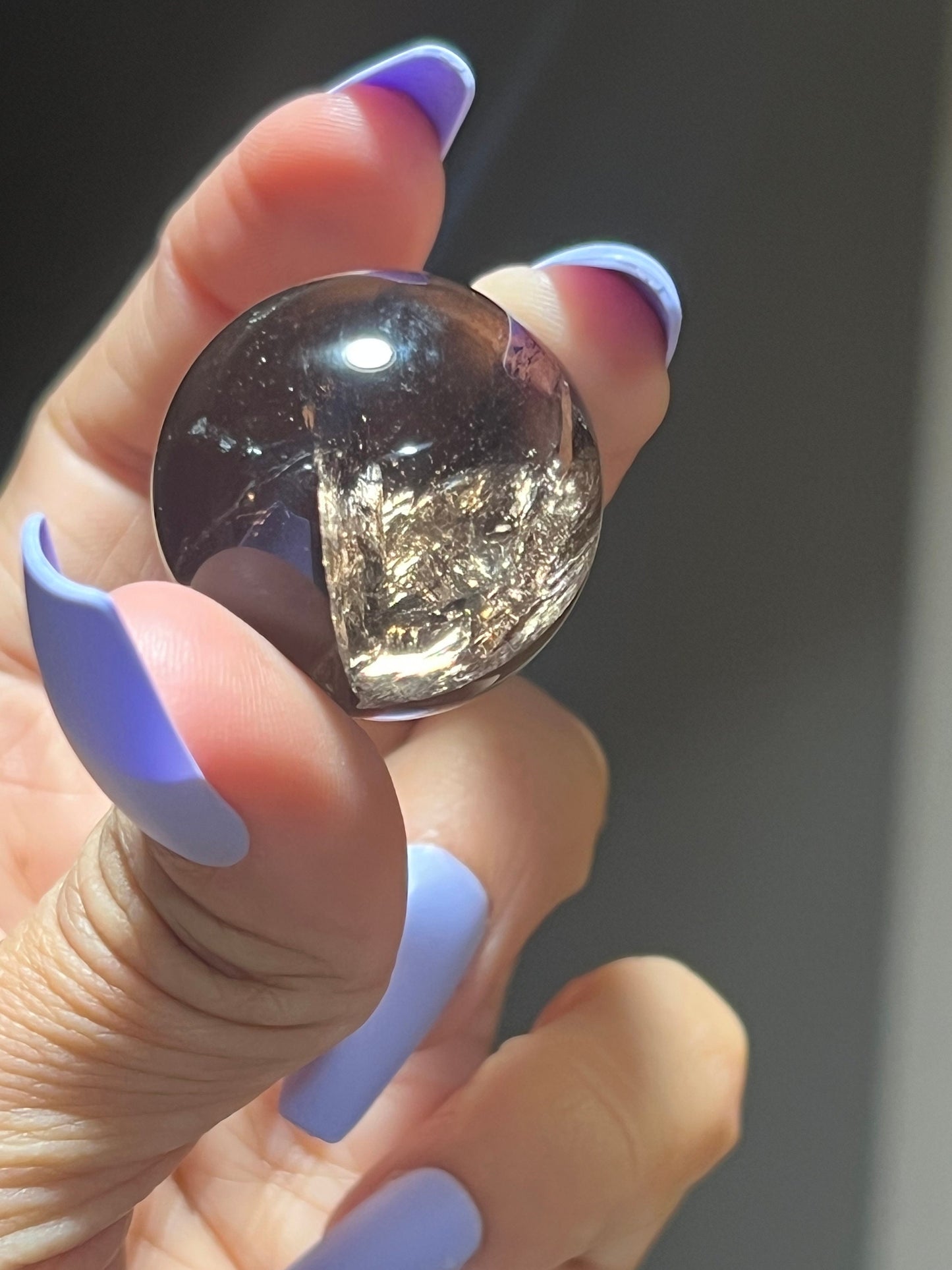 Small Smoky Quartz Sphere, Rainbow Smoky Quartz, crystal ball with crown holder,