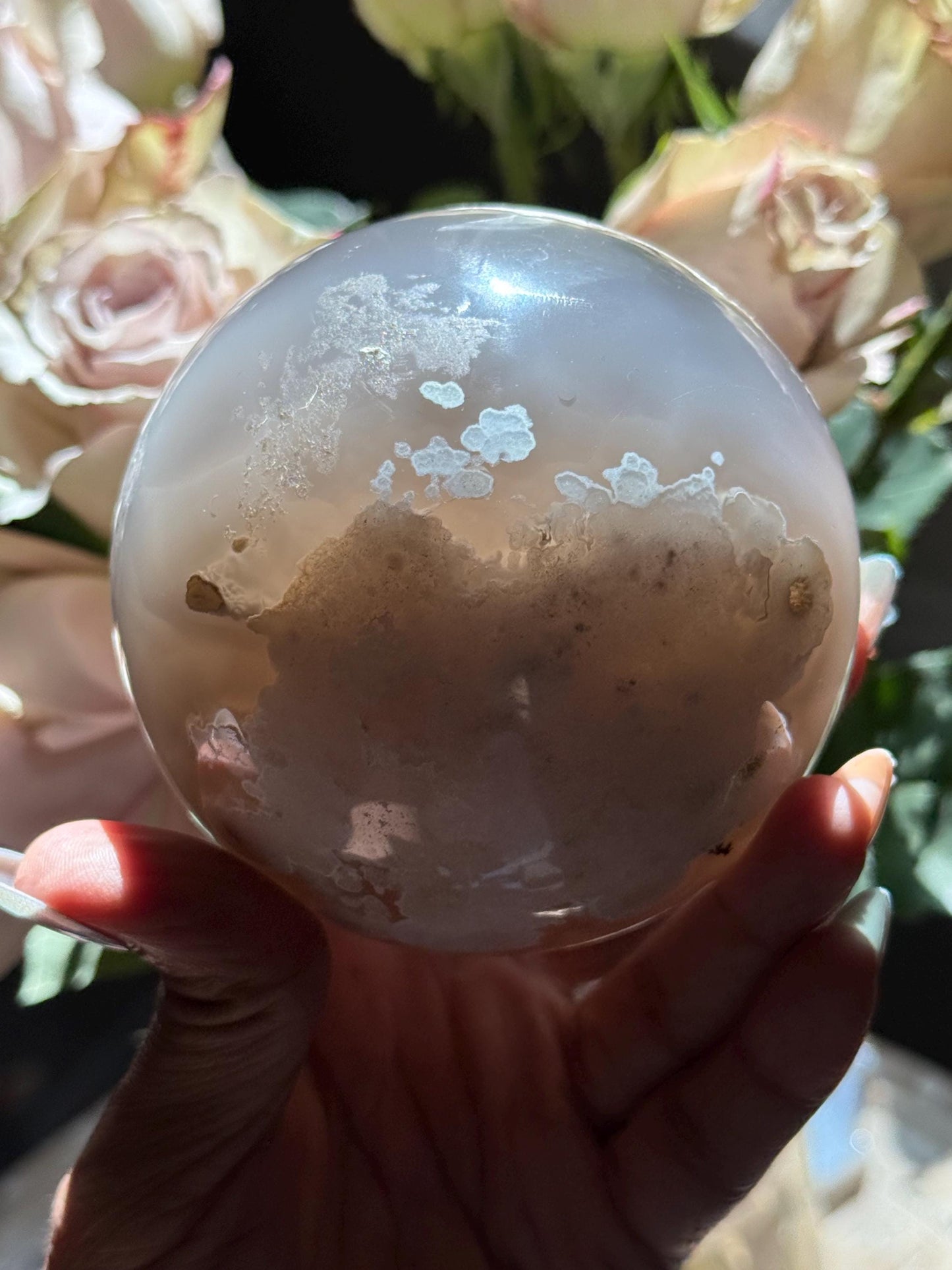Black Flower Agate Sphere, Flower Agate, Large Flower Agate, Crystal Gifts, Spiritual Decor, Crystal Ball,