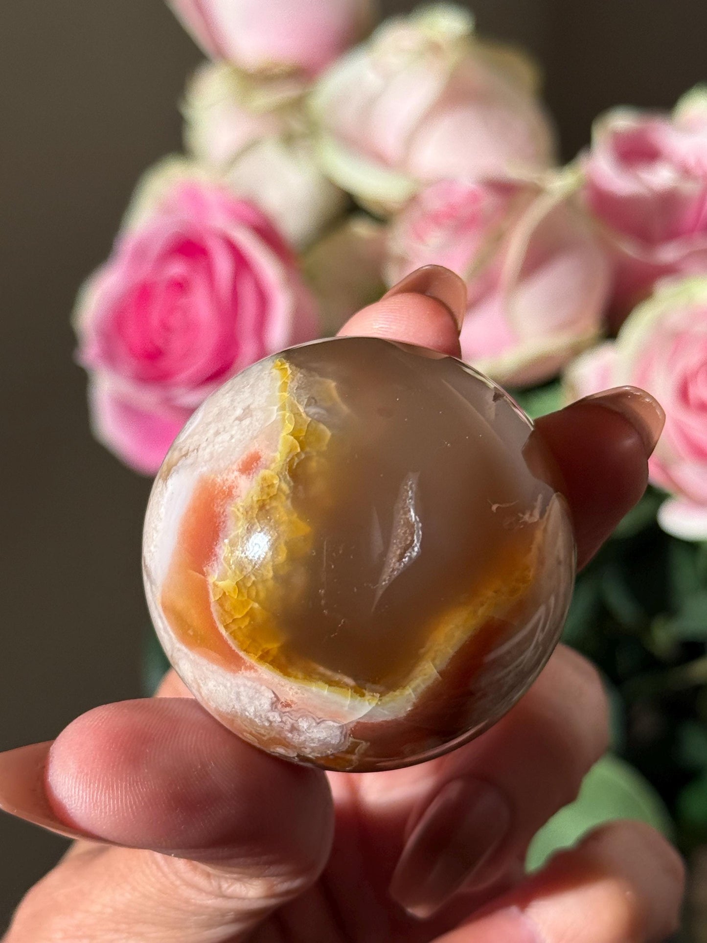 Green Flower Agate ( More Red), Green Flower Agate,  Sakura Agate, Cherry Blossom Agate, Heart Crystals, Crystal Gifts, Metaphysical Gifts