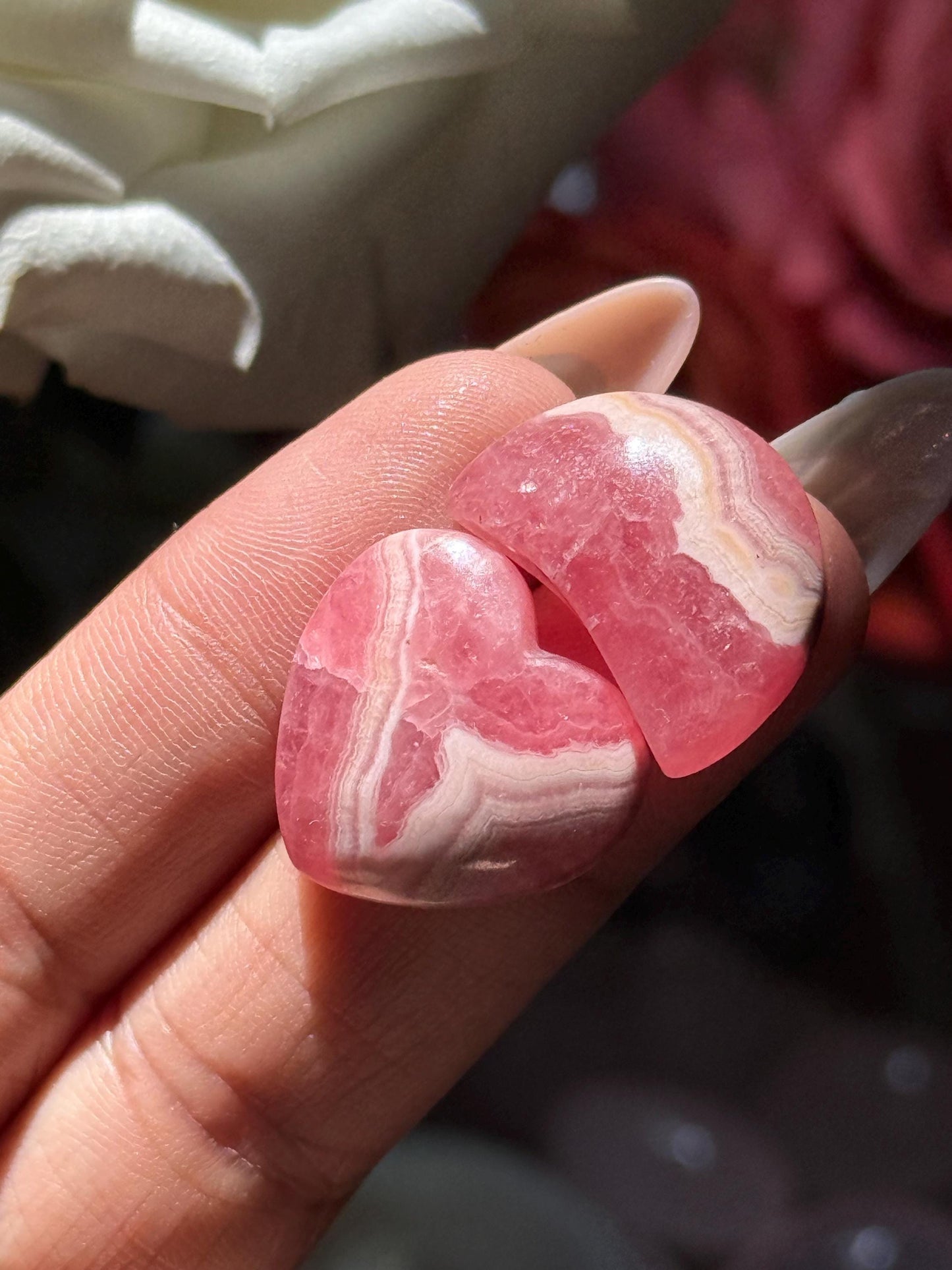 Rhodochrosite Heart Set, Pink Rhodochrosite Moon, Rhodochrosite Heart, Banded rhodochrosite, Moon Charms, Crystal Gifts, Rhodochrosite,