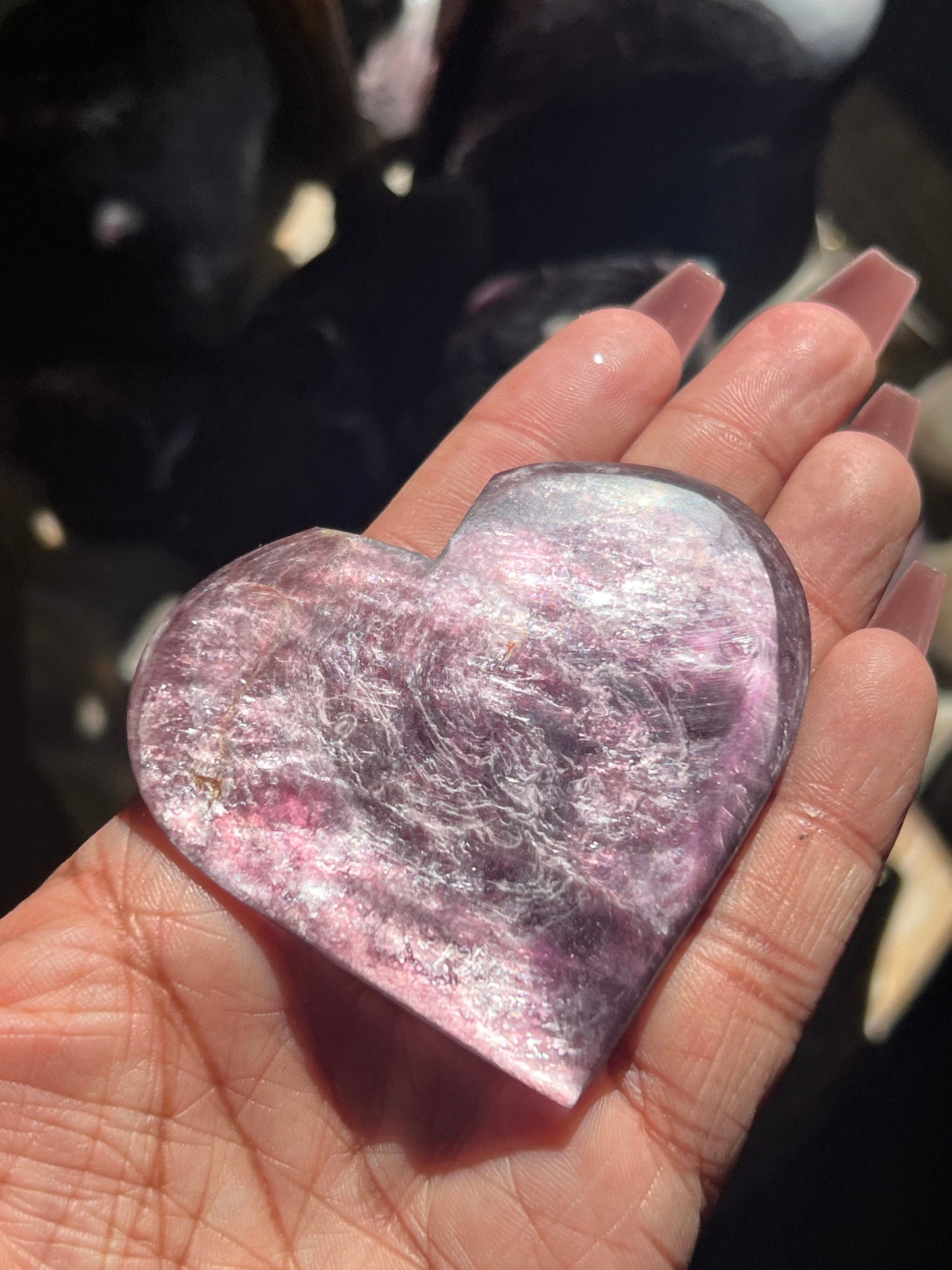 Flashy Purple Mica Heart, Lepidolite Heart, Crystal hearts, Gem Lepidolite, Mica Palm stone, Crystal Jewelry, Crystal Gifts, Small
