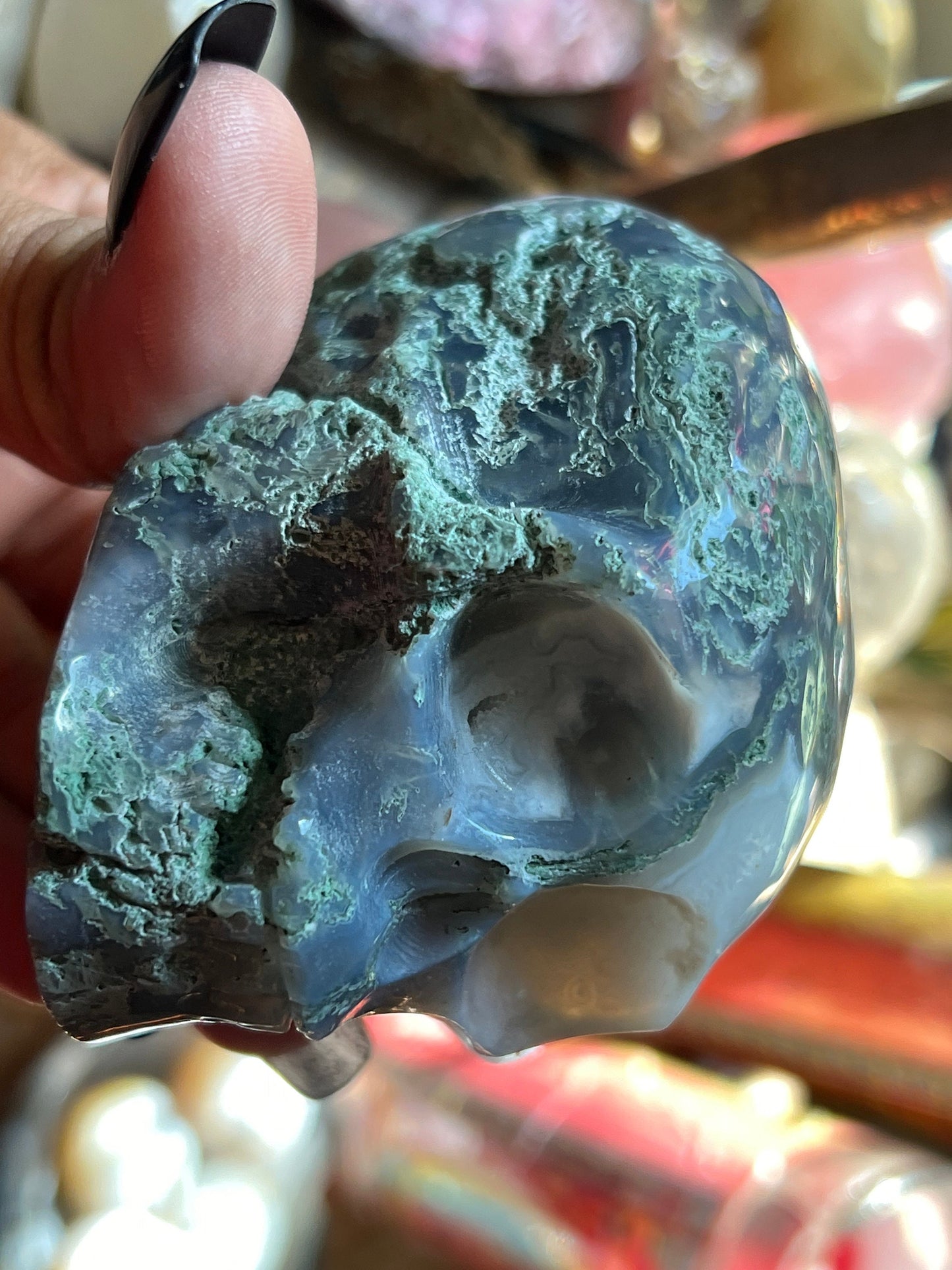 Small Moss Agate Skull, Druzy Moss Agate, Moss Agate Crystal, Crystal Gifts, Metaphysical Gifts, Witch Decoration, Crystal Skulls, SMALL