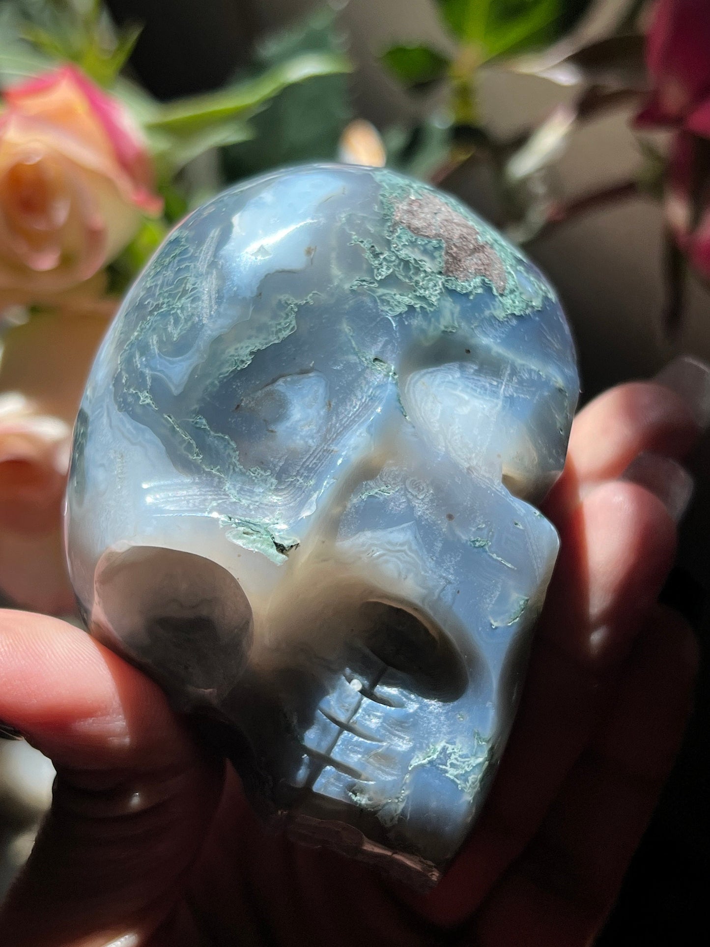 Small Moss Agate Skull, Druzy Moss Agate, Moss Agate Crystal, Crystal Gifts, Metaphysical Gifts, Witch Decoration, Crystal Skulls, SMALL