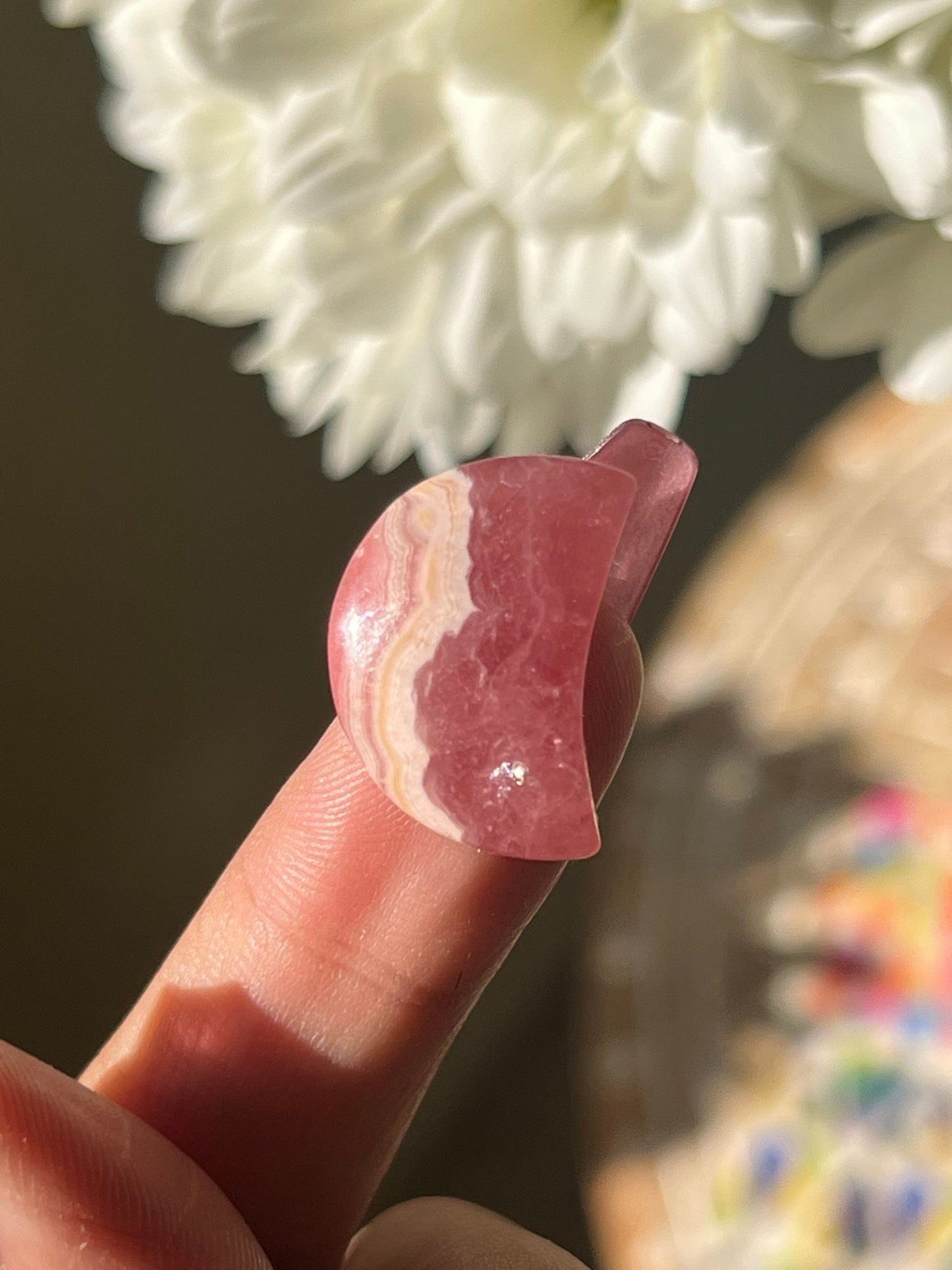 Rhodochrosite Heart Set, Pink Rhodochrosite Moon, Rhodochrosite Heart, Banded rhodochrosite, Moon Charms, Crystal Gifts, Rhodochrosite,