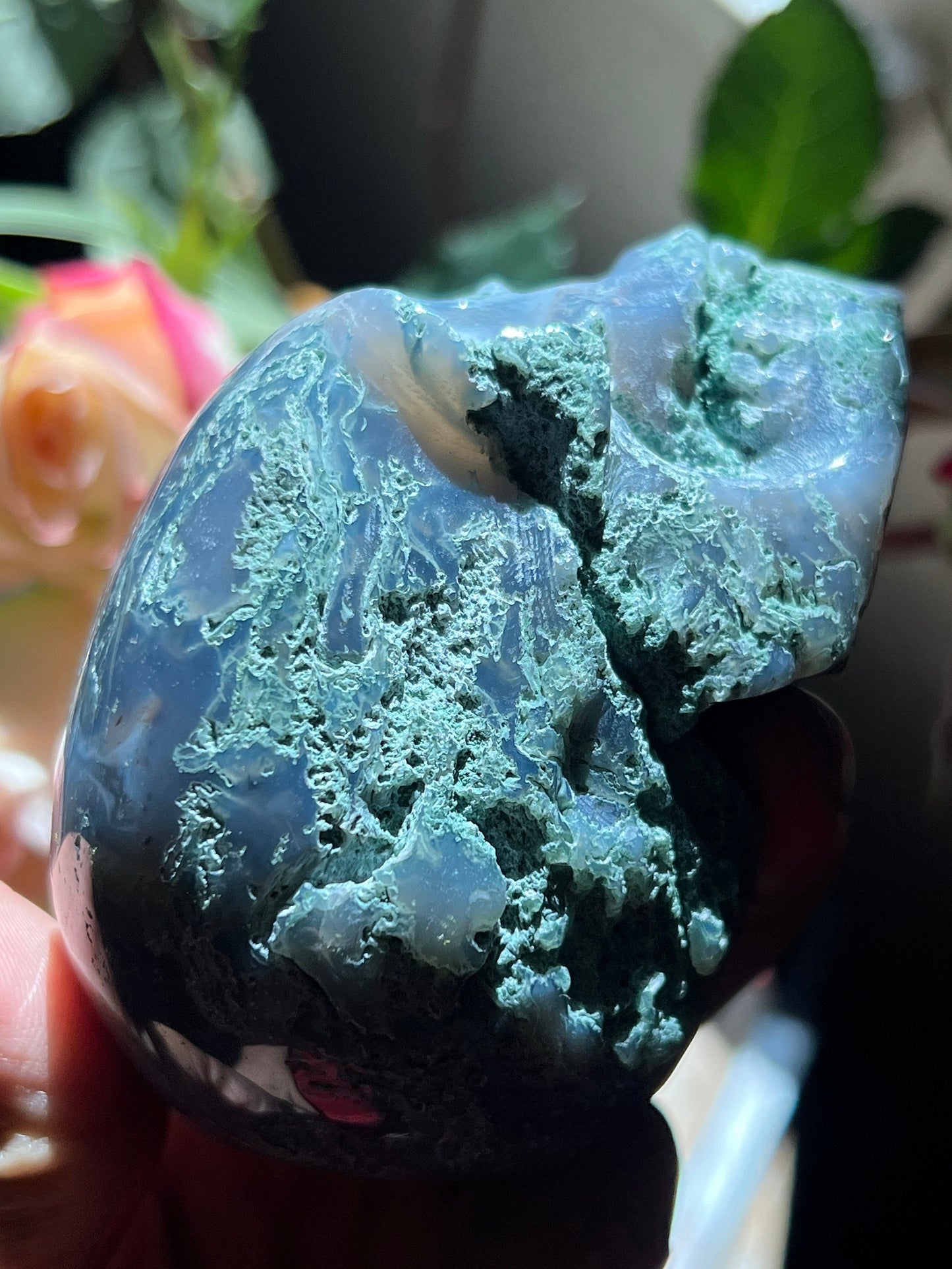 Small Moss Agate Skull, Druzy Moss Agate, Moss Agate Crystal, Crystal Gifts, Metaphysical Gifts, Witch Decoration, Crystal Skulls, SMALL