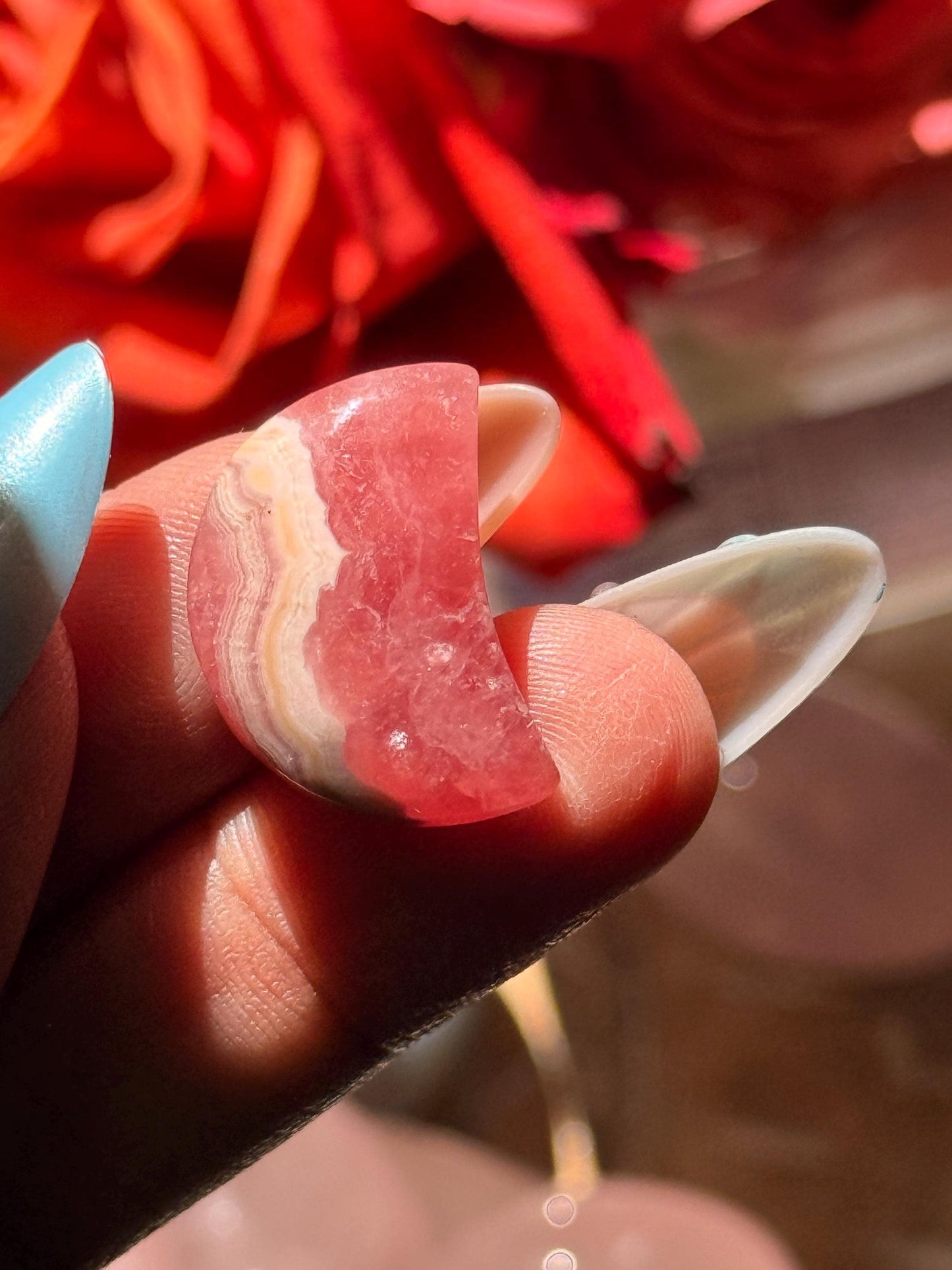 Rhodochrosite Heart Set, Pink Rhodochrosite Moon, Rhodochrosite Heart, Banded rhodochrosite, Moon Charms, Crystal Gifts, Rhodochrosite,
