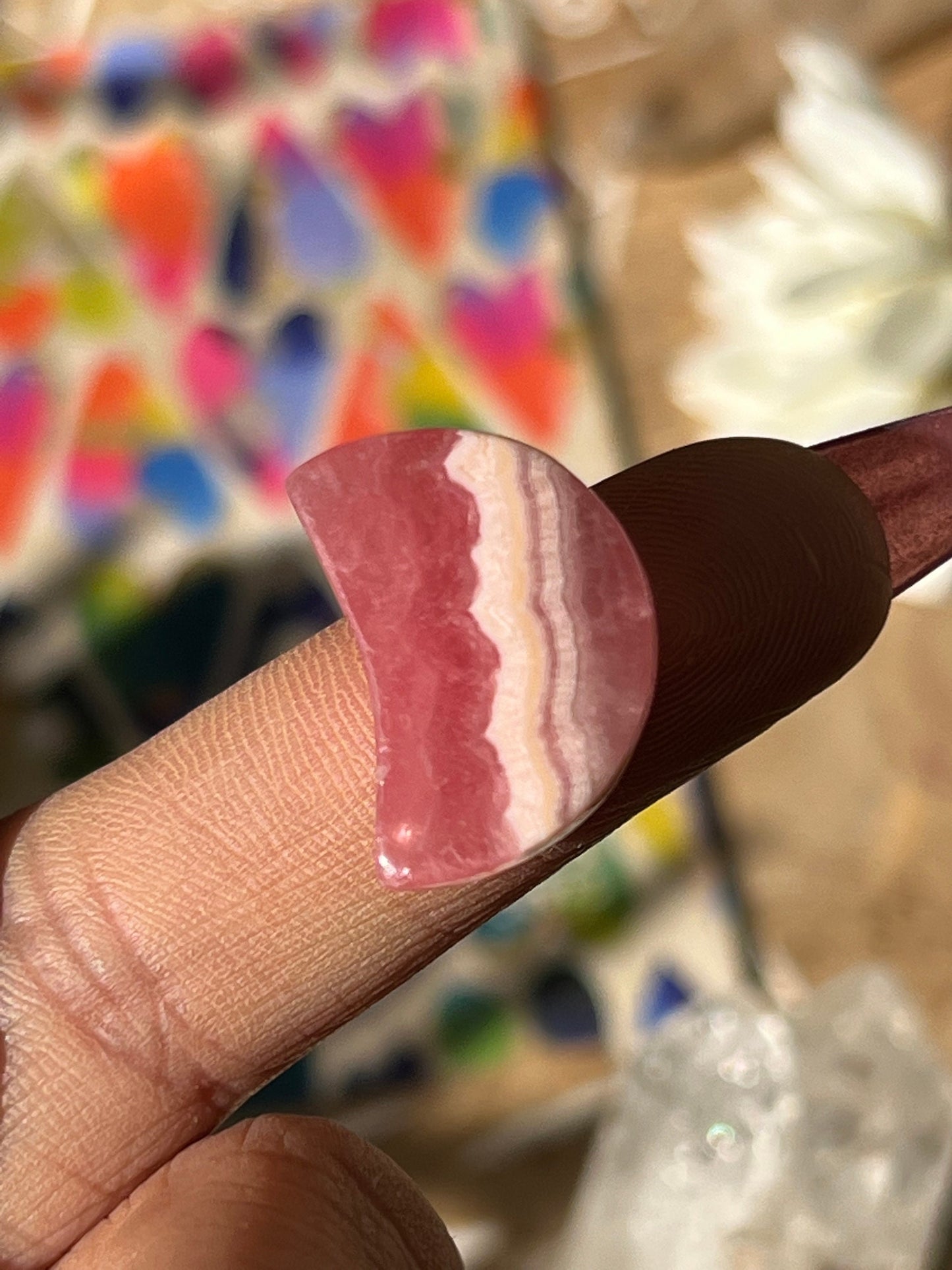 Rhodochrosite Heart Set, Pink Rhodochrosite Moon, Rhodochrosite Heart, Banded rhodochrosite, Moon Charms, Crystal Gifts, Rhodochrosite,