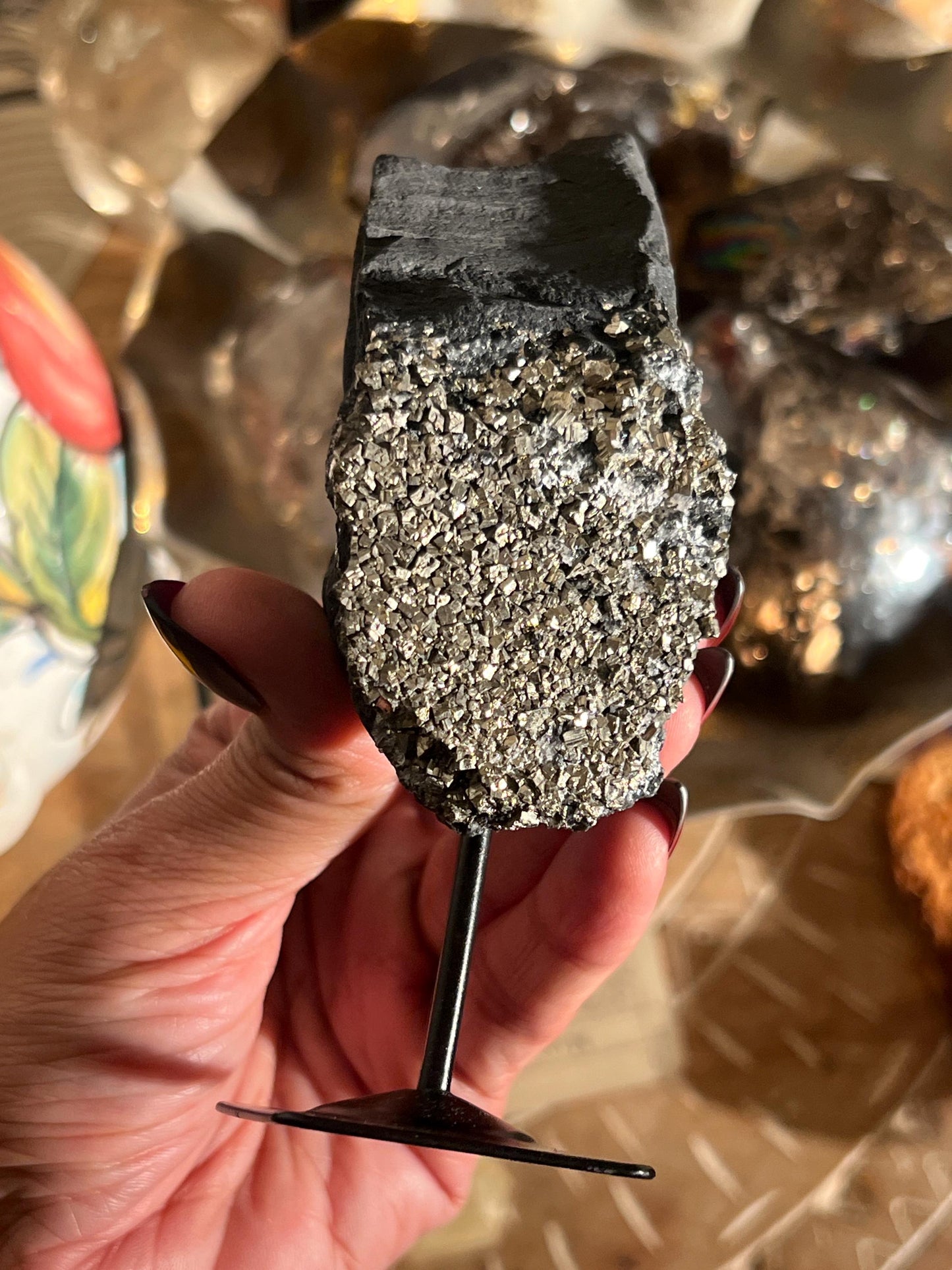 Shungite with Pyrite On Stand, Natural Shungite, Shungite with Pyrite, Raw Shungite, Crystal Gifts, Metaphysical Gifts, Spiritual Decor