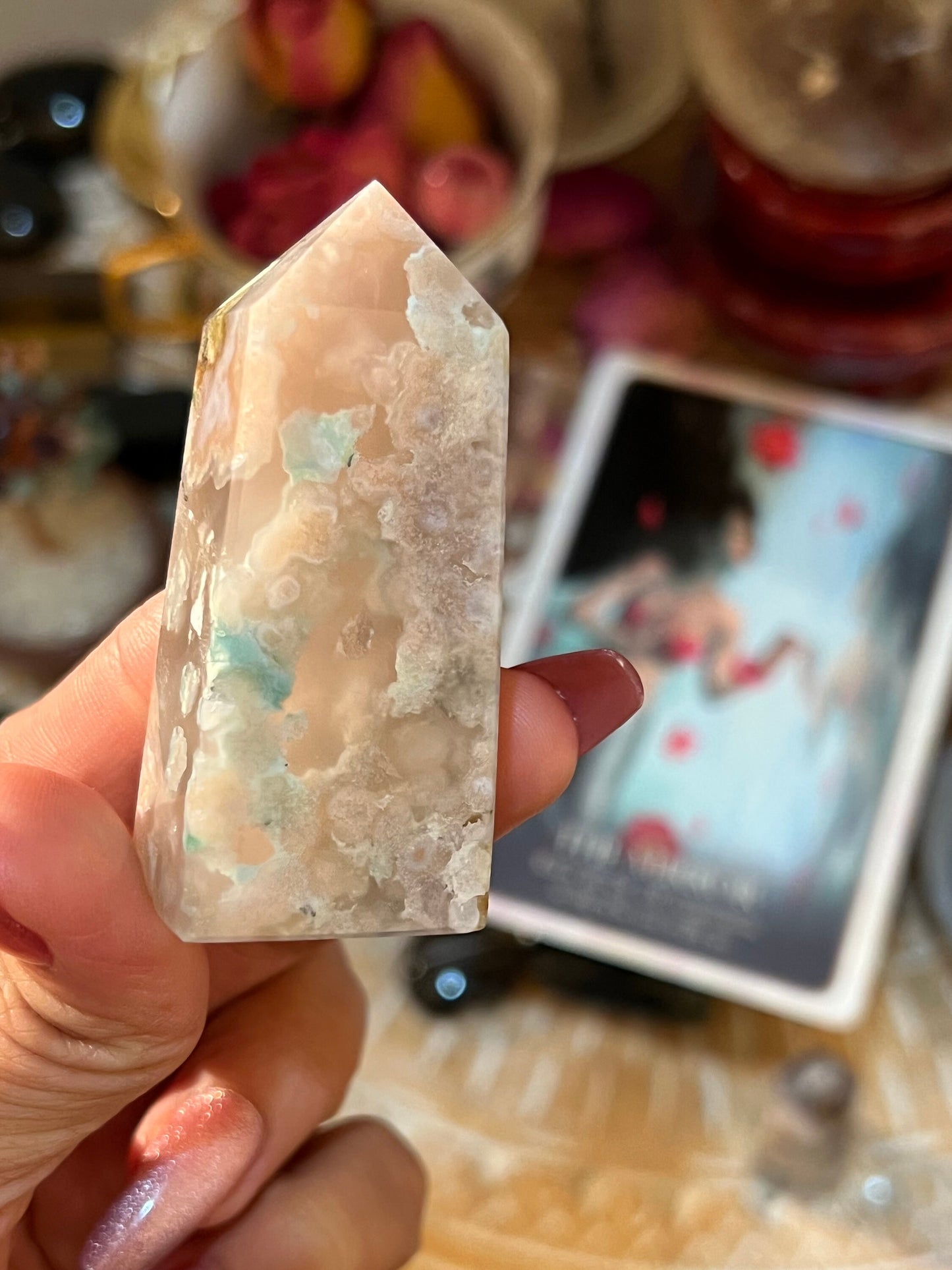 Precious Flower Agate Point, Pink flower agate tower, Beautiful Flower Agate Tower, Flower Agate, Healing Crystals, Crystals for Healing