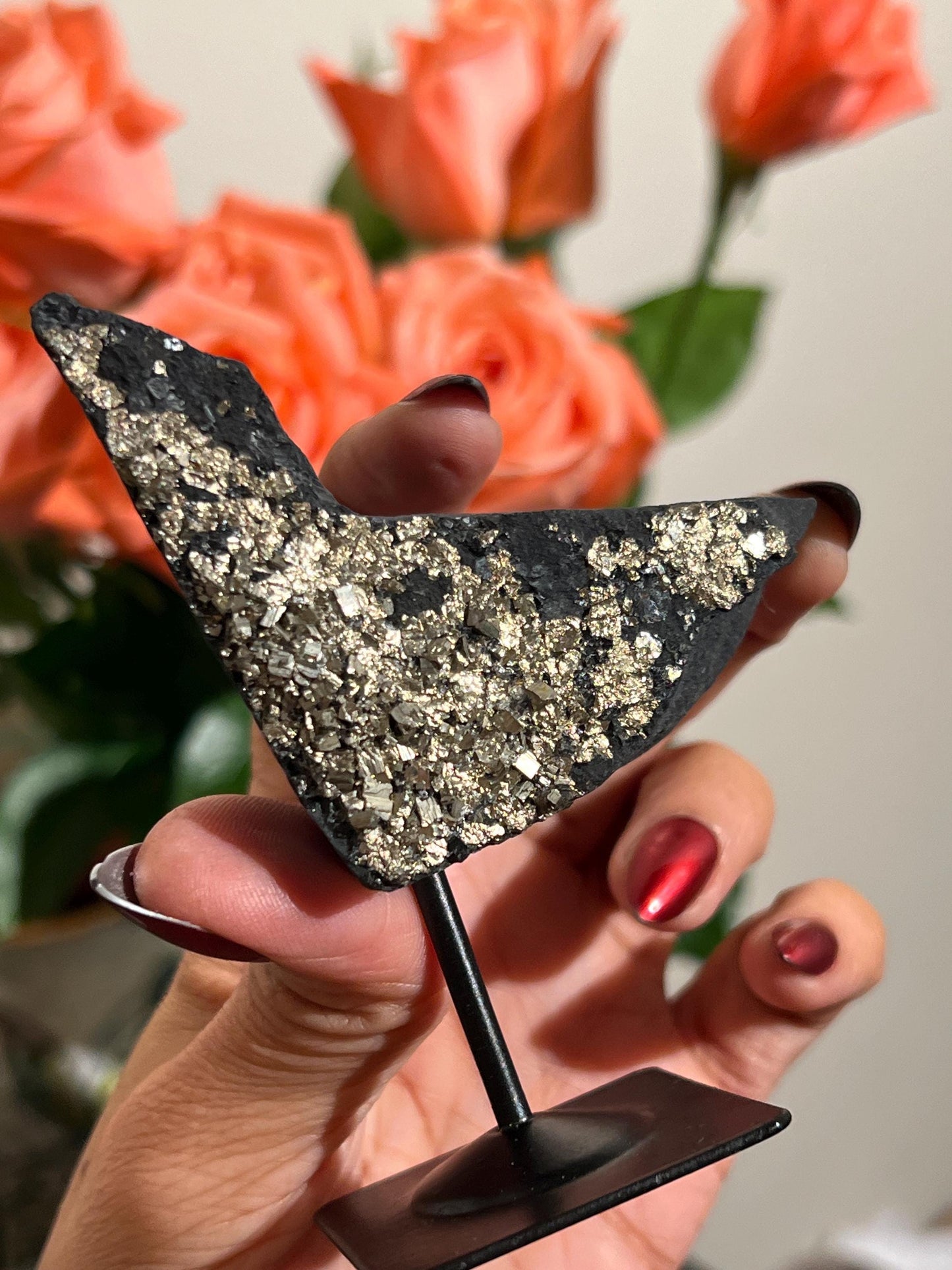 Shungite with Pyrite On Stand, Natural Shungite, Shungite with Pyrite, Raw Shungite, Crystal Gifts, Metaphysical Gifts, Spiritual Decor