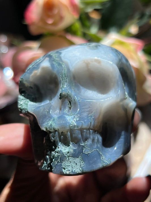 Small Moss Agate Skull, Druzy Moss Agate, Moss Agate Crystal, Crystal Gifts, Metaphysical Gifts, Witch Decoration, Crystal Skulls, SMALL