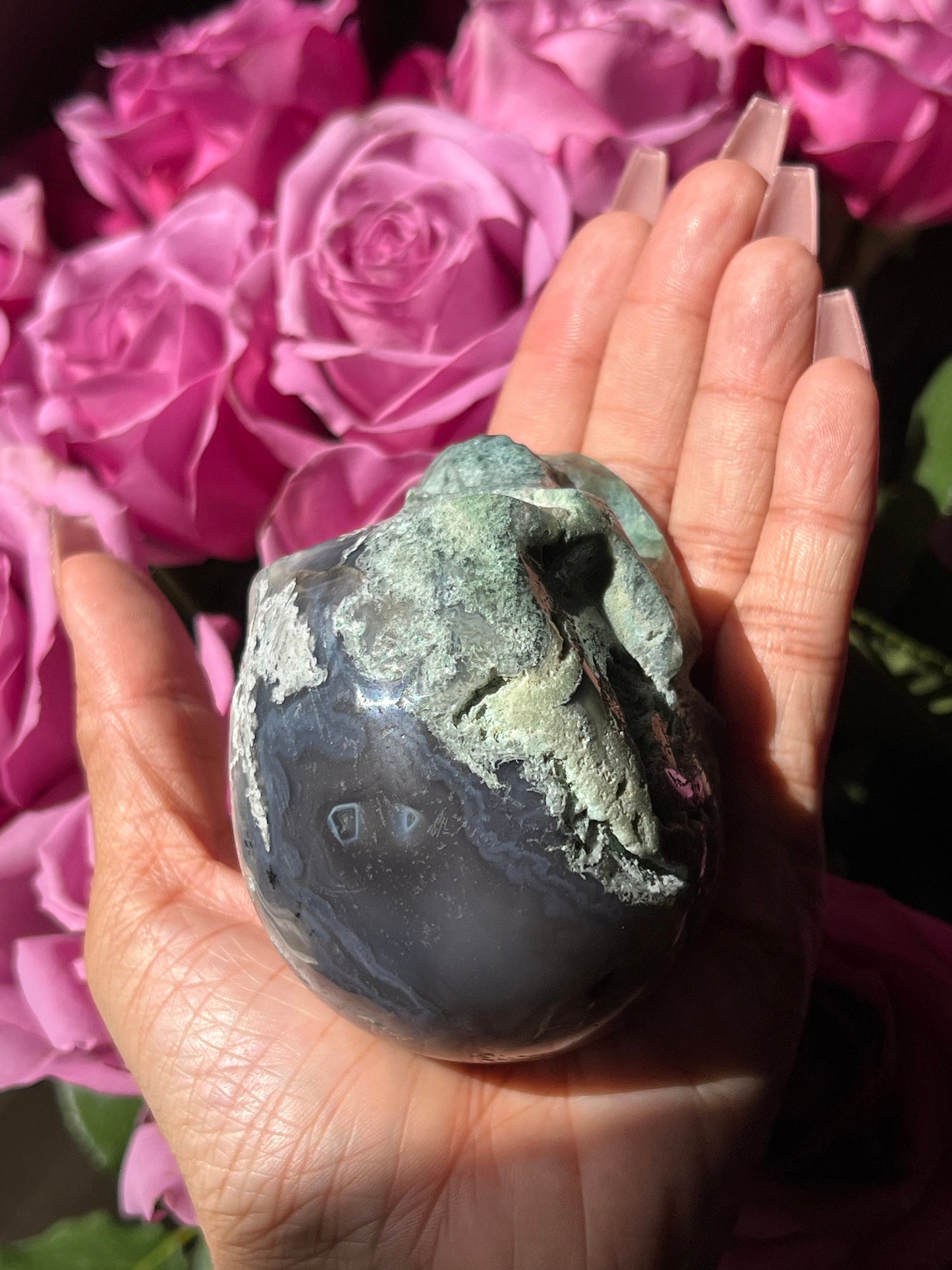 Moss Agate Skull, Druzy Moss Agate, Moss Agate Crystal, Crystal Gifts, Metaphysical Gifts, Witch Decoration, Crystal Skulls, SMALL