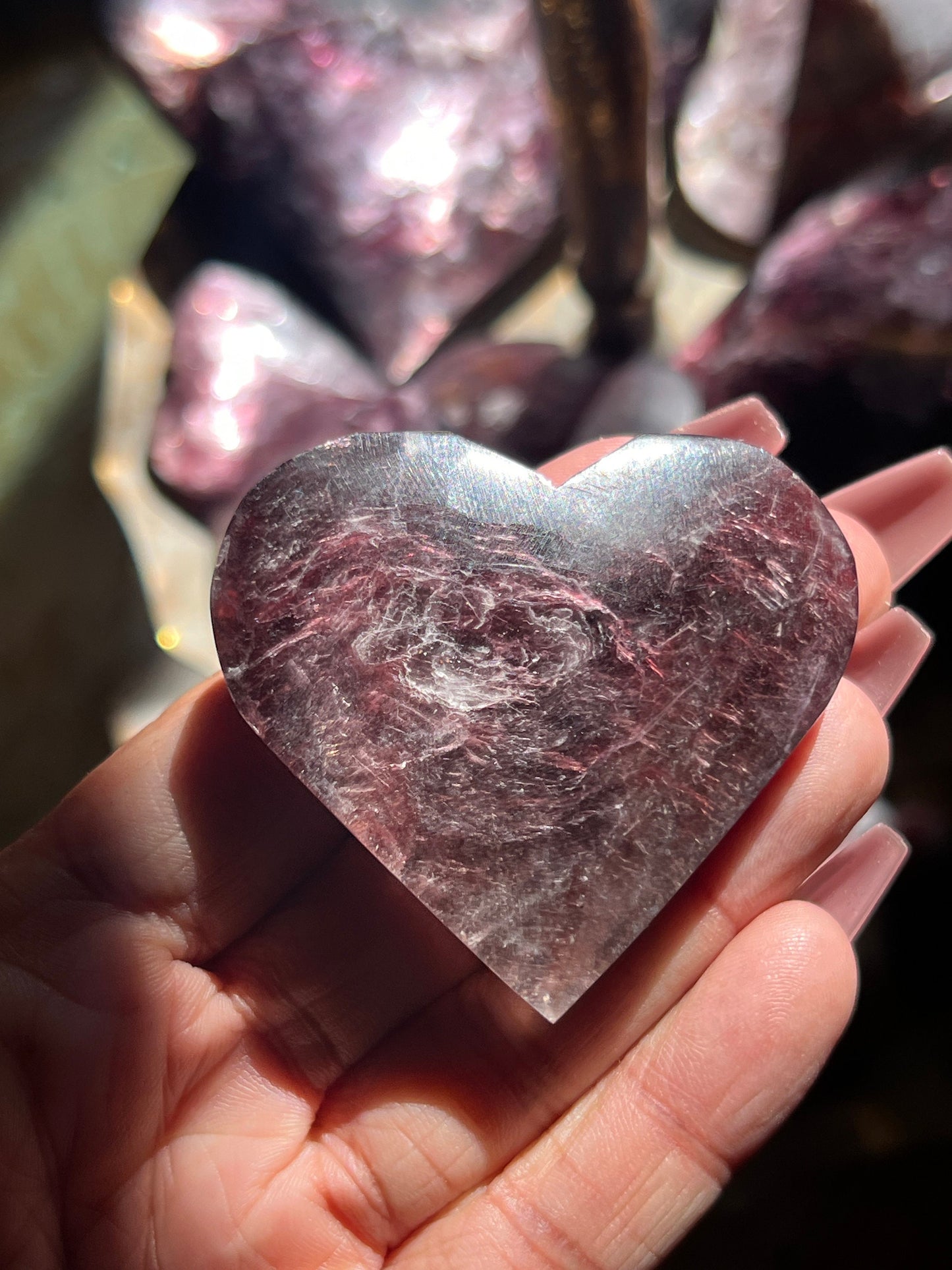 Flashy Purple Mica Heart, Lepidolite Heart, Crystal hearts, Gem Lepidolite, Mica Palm stone