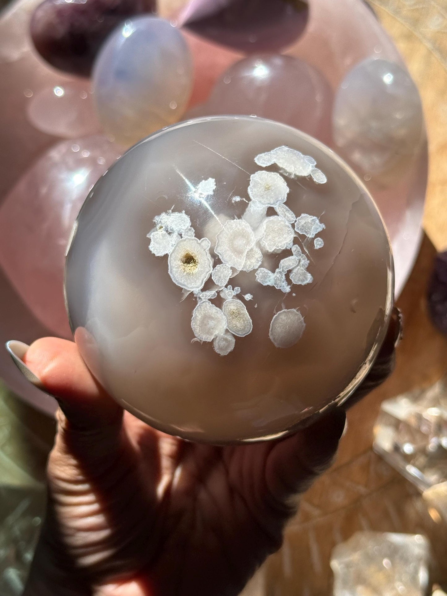 Black Flower Agate Sphere, Flower Agate, Large Flower Agate, Crystal Gifts, Spiritual Decor, Crystal Ball,