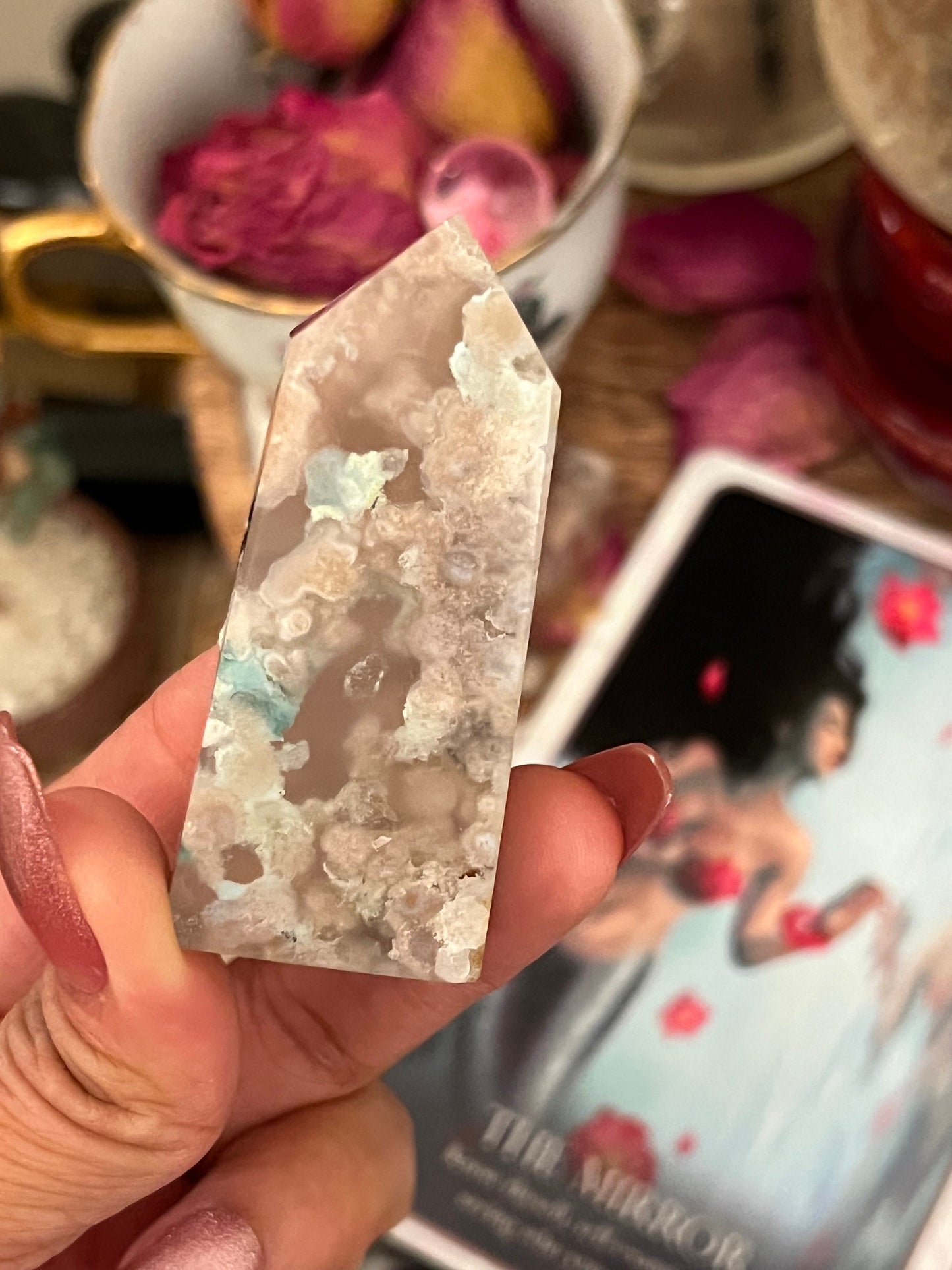 Precious Flower Agate Point, Pink flower agate tower, Beautiful Flower Agate Tower, Flower Agate, Healing Crystals, Crystals for Healing