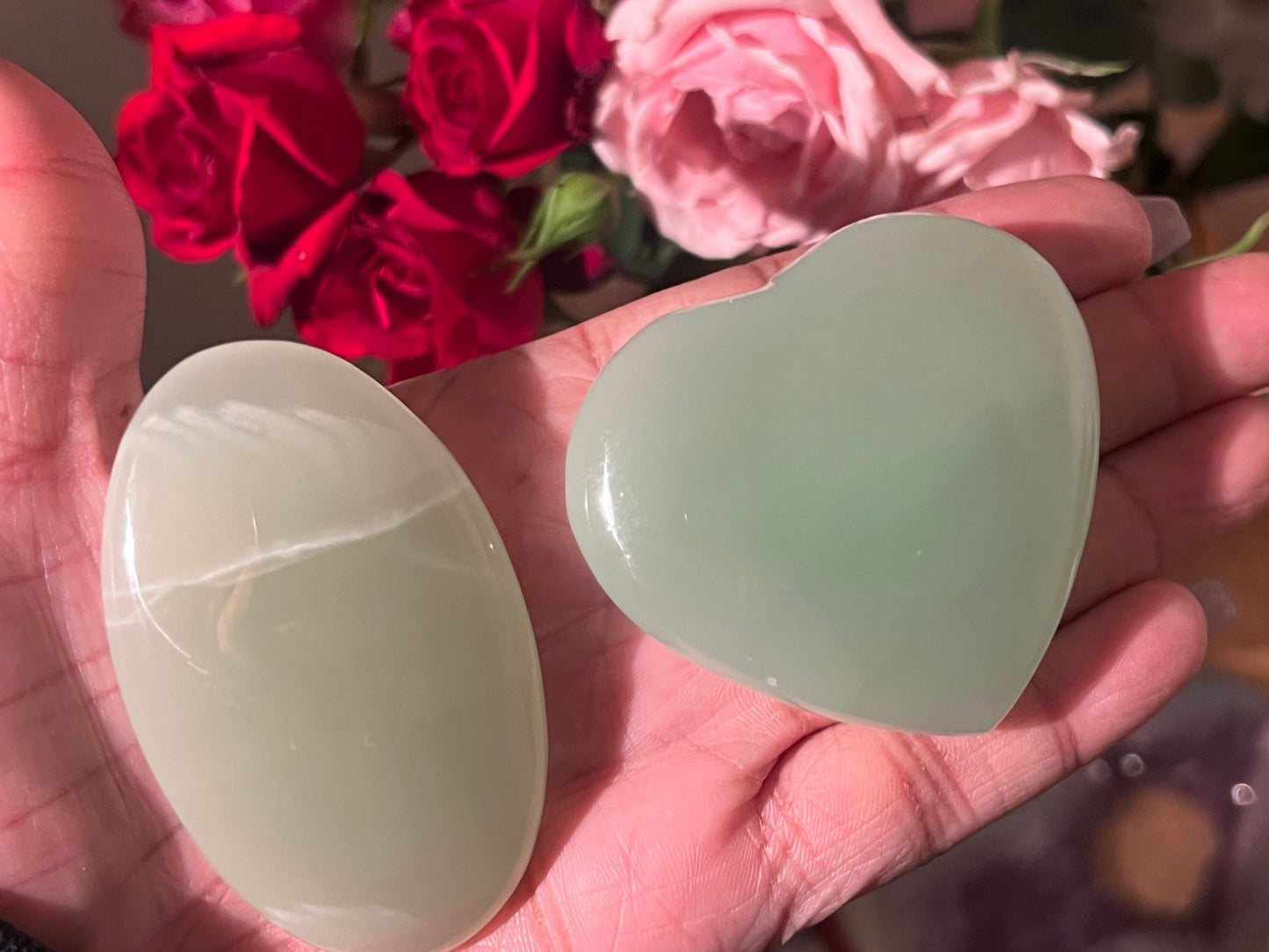 Pistachio Calcite Heart Set,  Green Calcite Crystals, UV reactive Calcite, High Quality Green Calcite, Pistachio Calcite, Crystal Wholesale