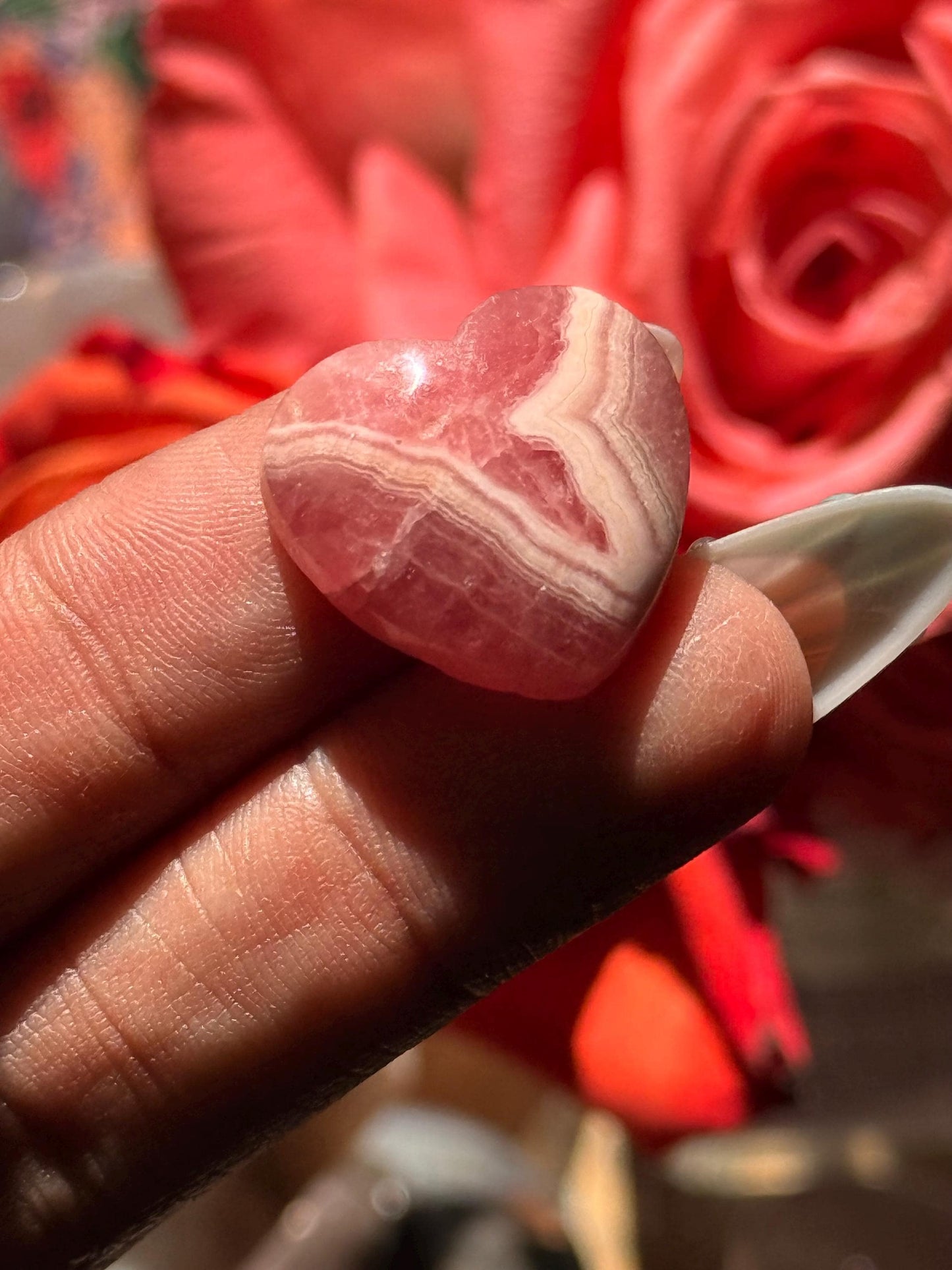 Rhodochrosite Heart Set, Pink Rhodochrosite Moon, Rhodochrosite Heart, Banded rhodochrosite, Moon Charms, Crystal Gifts, Rhodochrosite,