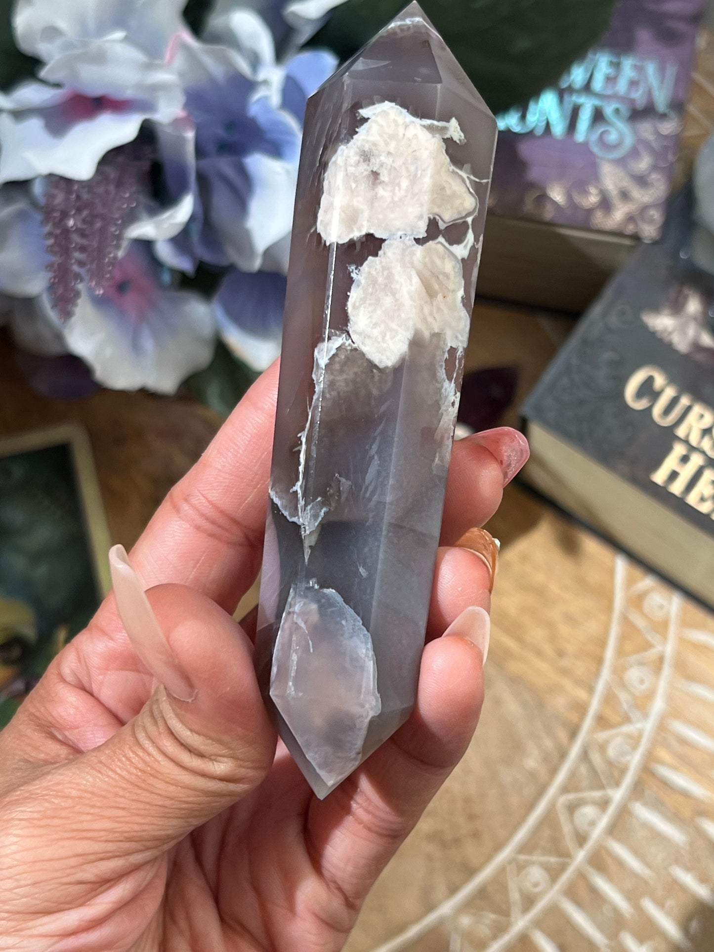 Gorgeous Black Flower Agate, Black Flower Agate Blue Flower Agate, Flower Agate, Blue Chalcedony, Crystal Gifts, Dendrite Agate,
