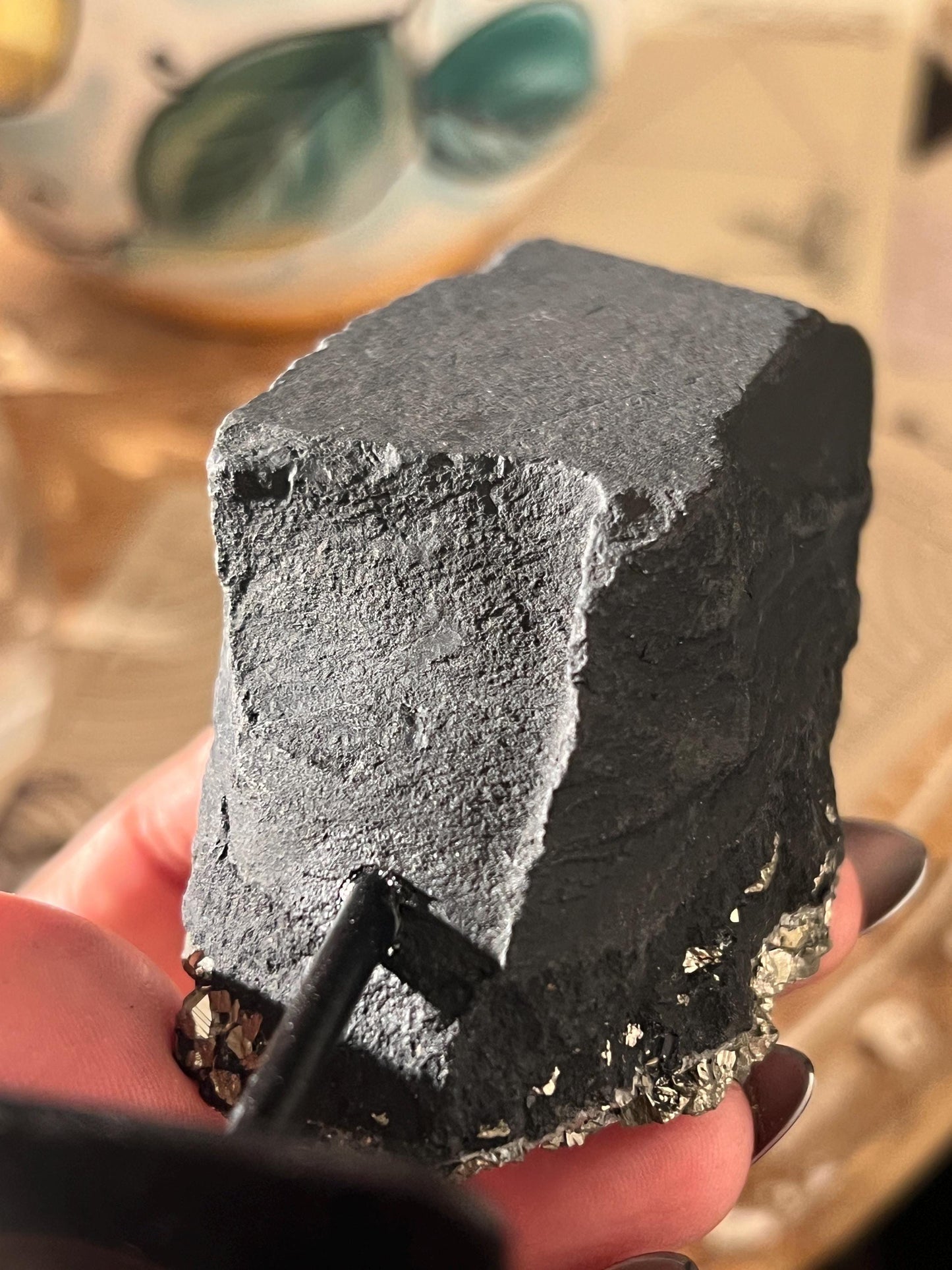 Shungite with Pyrite On Stand, Natural Shungite, Shungite with Pyrite, Raw Shungite, Crystal Gifts, Metaphysical Gifts, Spiritual Decor