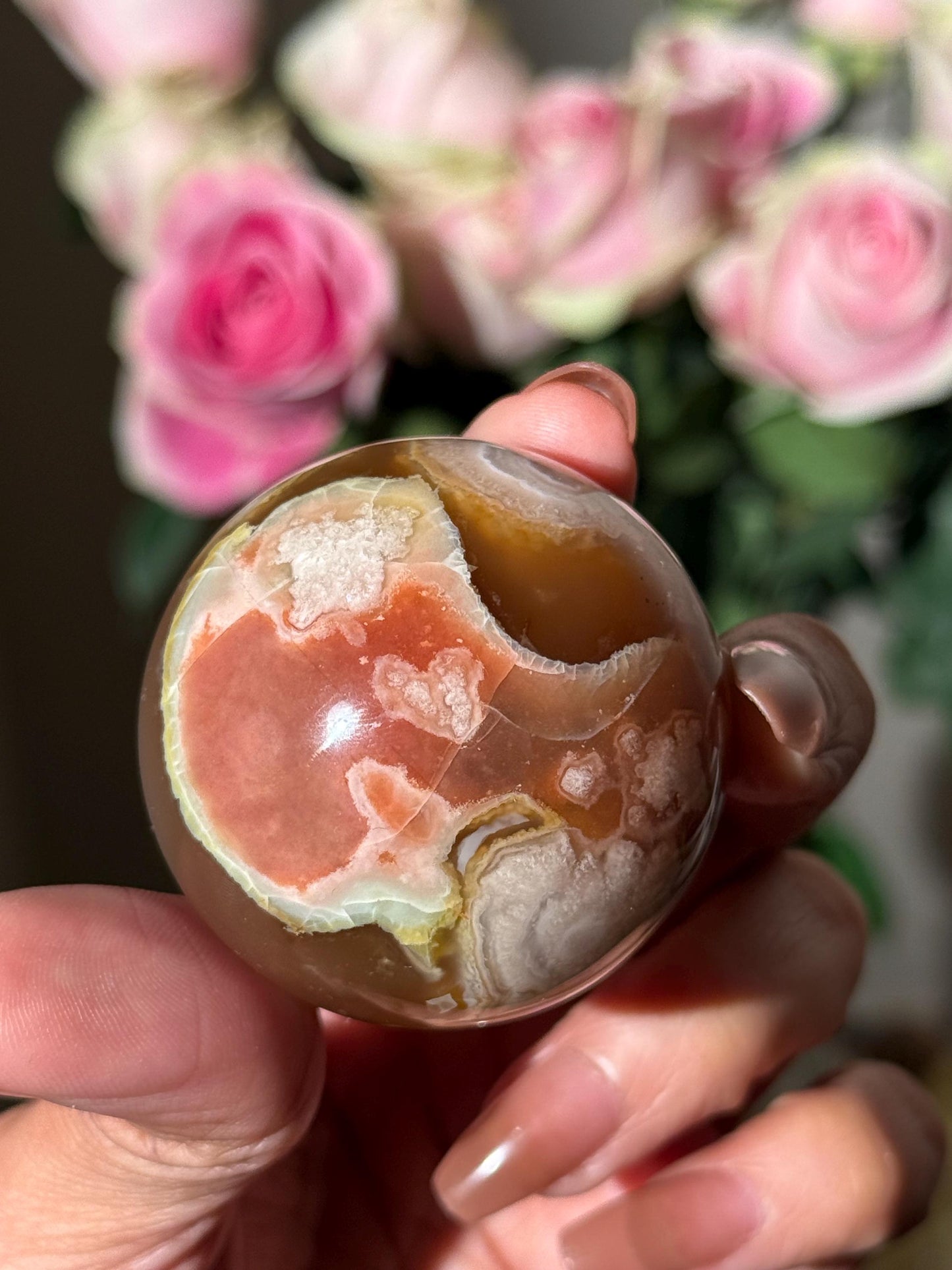 Green Flower Agate ( More Red), Green Flower Agate,  Sakura Agate, Cherry Blossom Agate, Heart Crystals, Crystal Gifts, Metaphysical Gifts