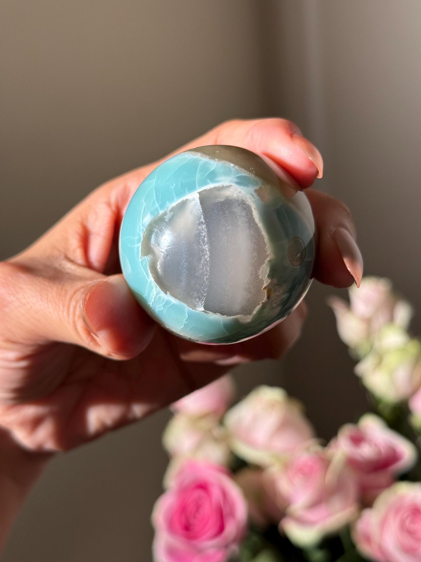 Green flower agate palm, Green Flower Agate,  Sakura Agate, Cherry Blossom Agate, Heart Crystals, Crystal Gifts, Metaphysical Gifts