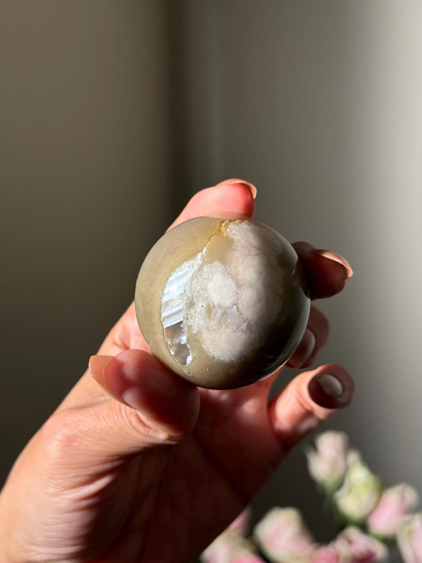 Green flower agate palm, Green Flower Agate,  Sakura Agate, Cherry Blossom Agate, Heart Crystals, Crystal Gifts, Metaphysical Gifts