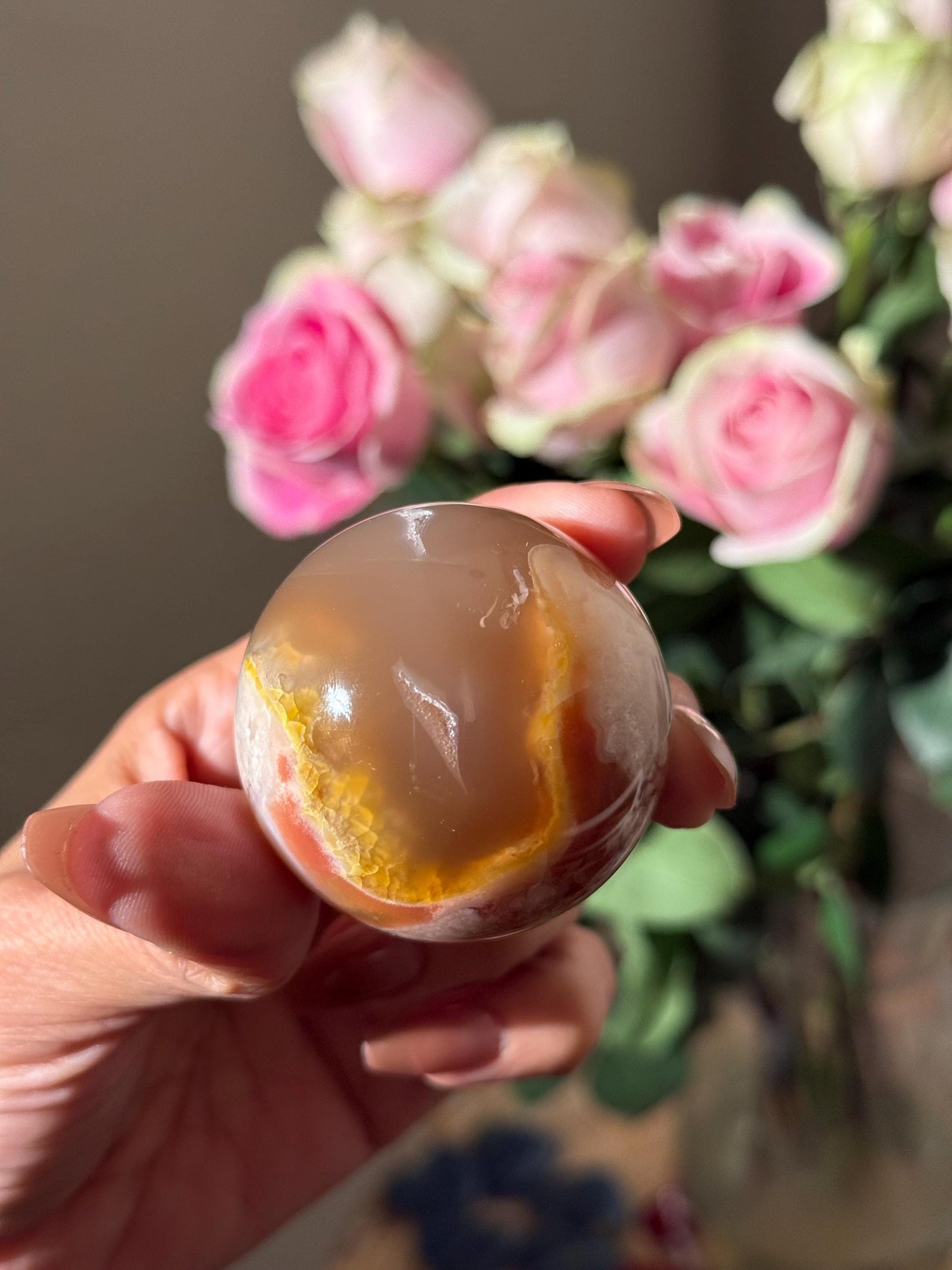 Green Flower Agate ( More Red), Green Flower Agate,  Sakura Agate, Cherry Blossom Agate, Heart Crystals, Crystal Gifts, Metaphysical Gifts