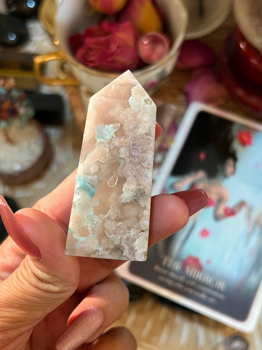 Precious Flower Agate Point, Pink flower agate tower, Beautiful Flower Agate Tower, Flower Agate, Healing Crystals, Crystals for Healing