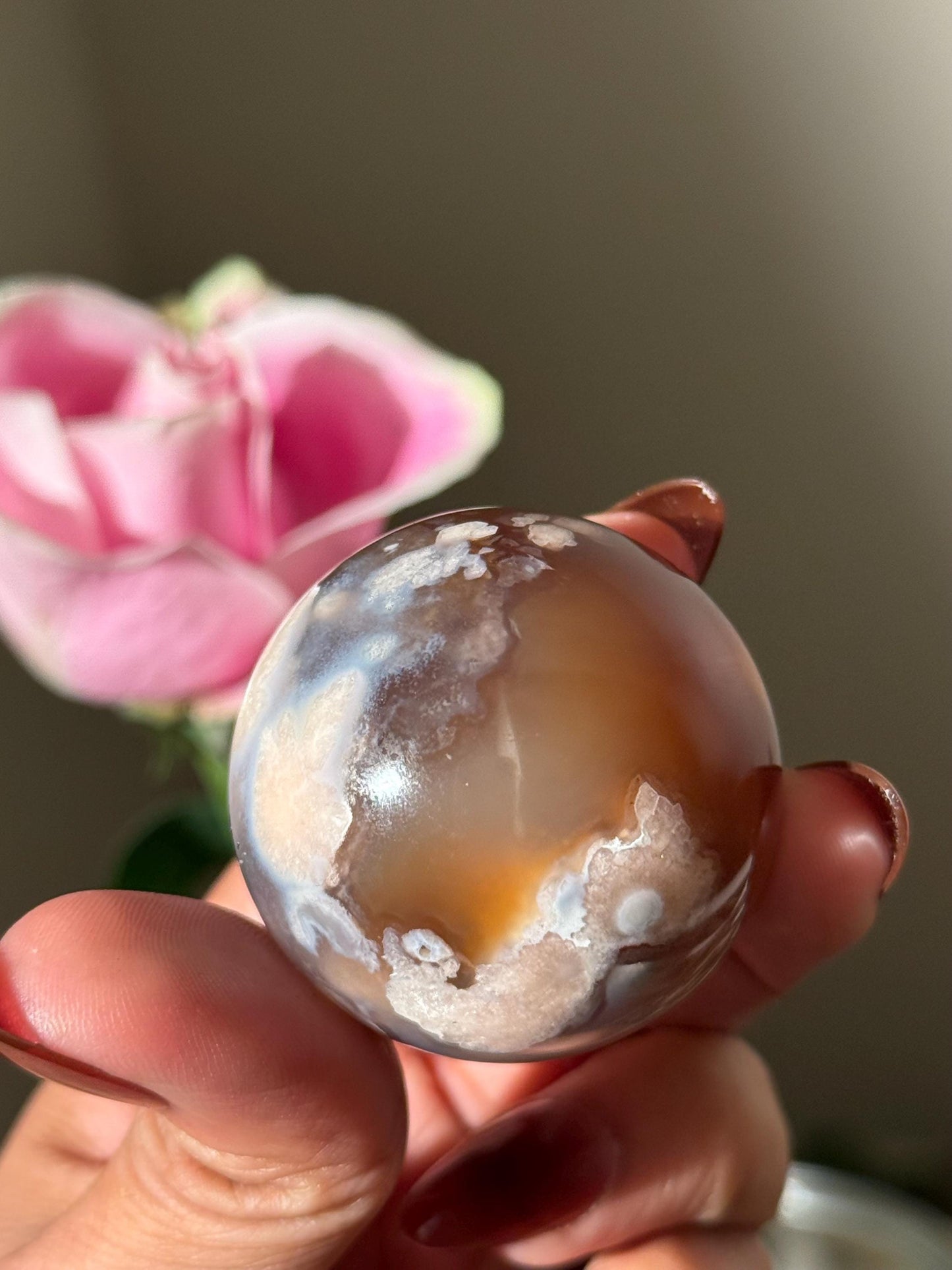 Red Flower Agate, Green Flower Agate,  Sakura Agate, Cherry Blossom Agate, Heart Crystals, Crystal Gifts, 41 mm