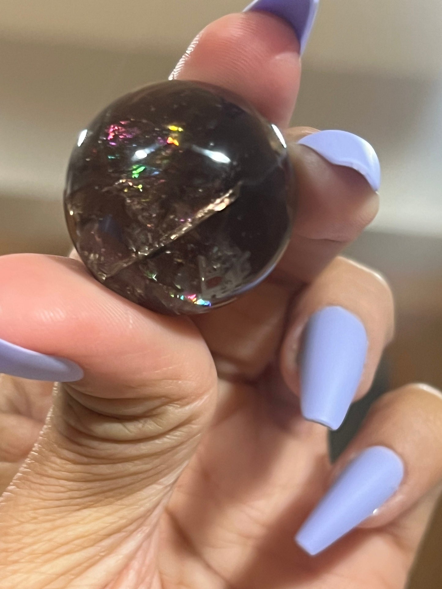 Small Smoky Quartz Sphere, Rainbow Smoky Quartz, crystal ball with crown holder,