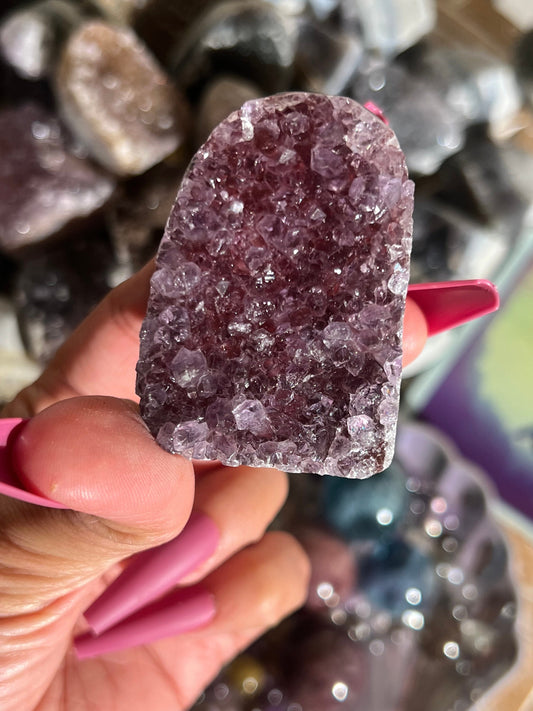 Small Sugar Druzy Geode, Sugar Agate Druzy Amethyst From Uruguay, Druzy Crystals, Cut base amethyst,