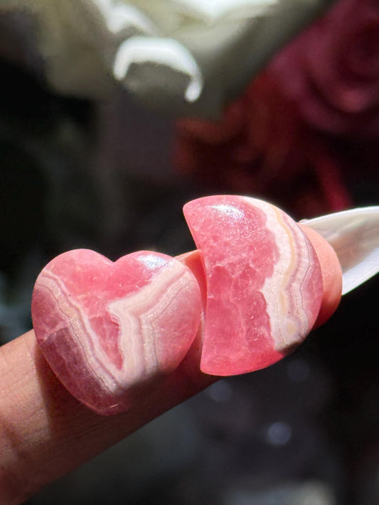Rhodochrosite Heart Set, Pink Rhodochrosite Moon, Rhodochrosite Heart, Banded rhodochrosite, Moon Charms, Crystal Gifts, Rhodochrosite,