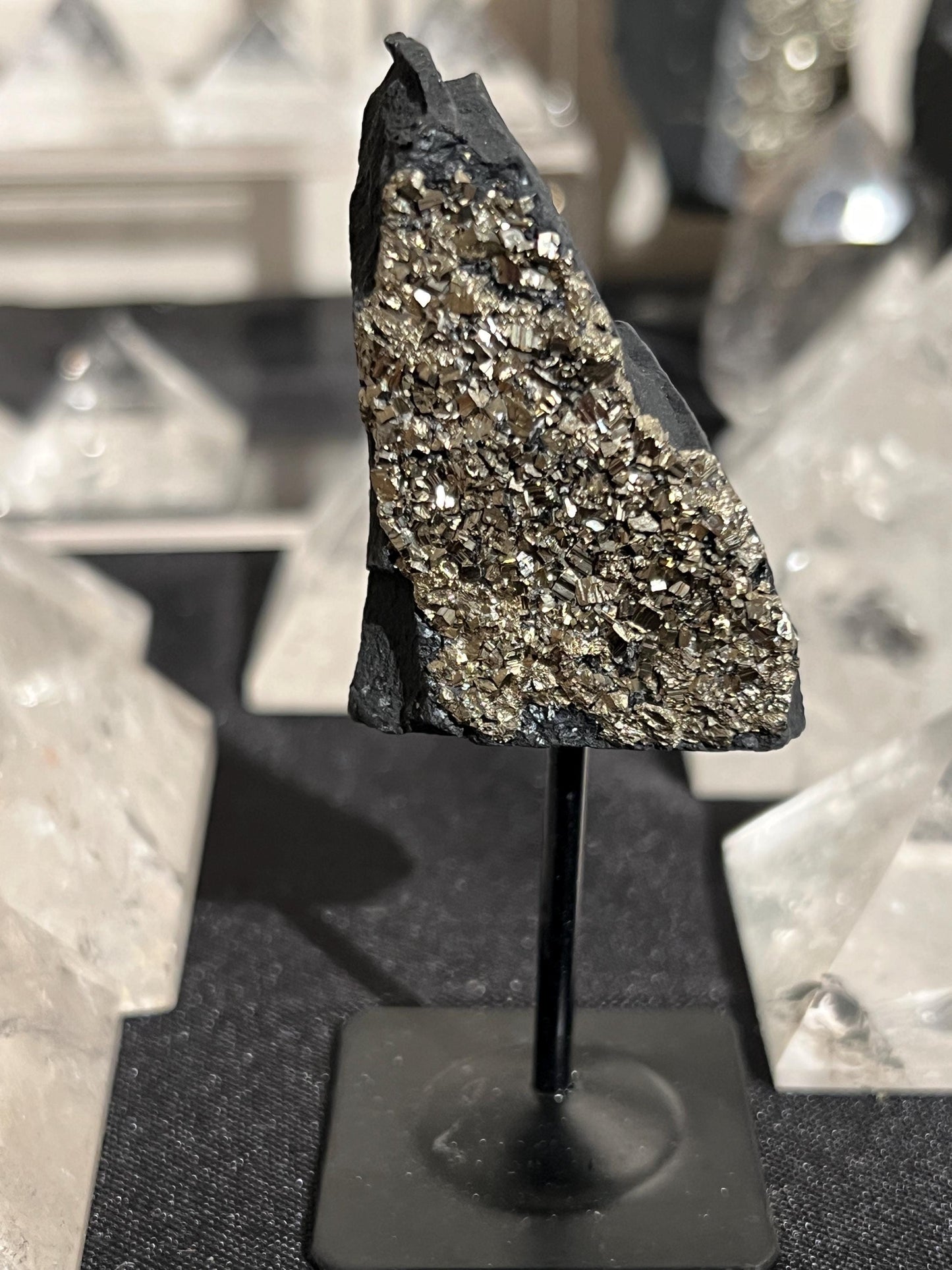 Mini Shungite with Pyrite On Stand, Natural Shungite, Shungite with Pyrite, Raw Shungite, Crystal Gifts, Metaphysical Gifts, Spiritual Decor