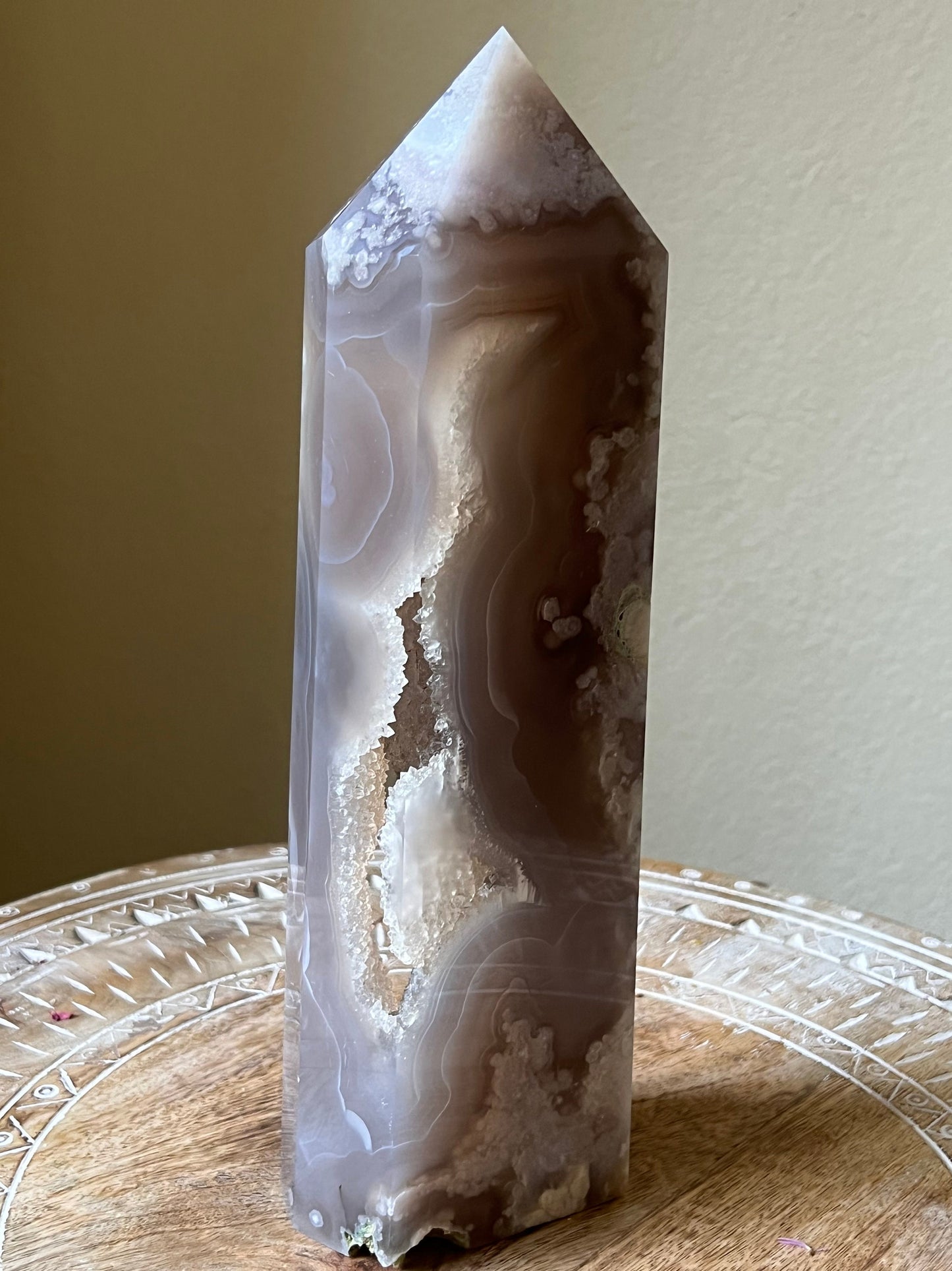 Extra Large Flower Agate Tower - Blue Flower Agate Crystal Statement