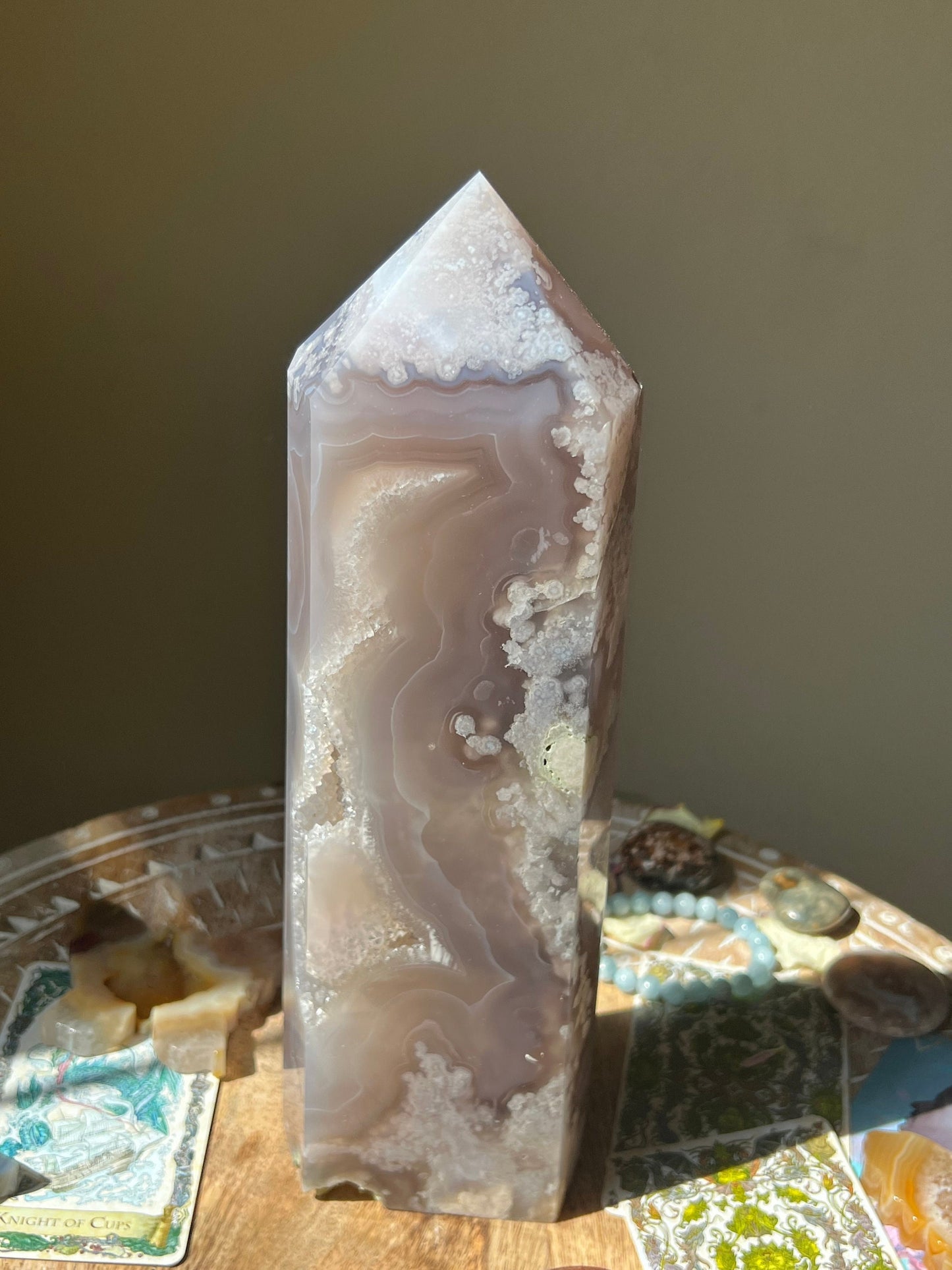 Extra Large Flower Agate Tower - Blue Flower Agate Crystal Statement