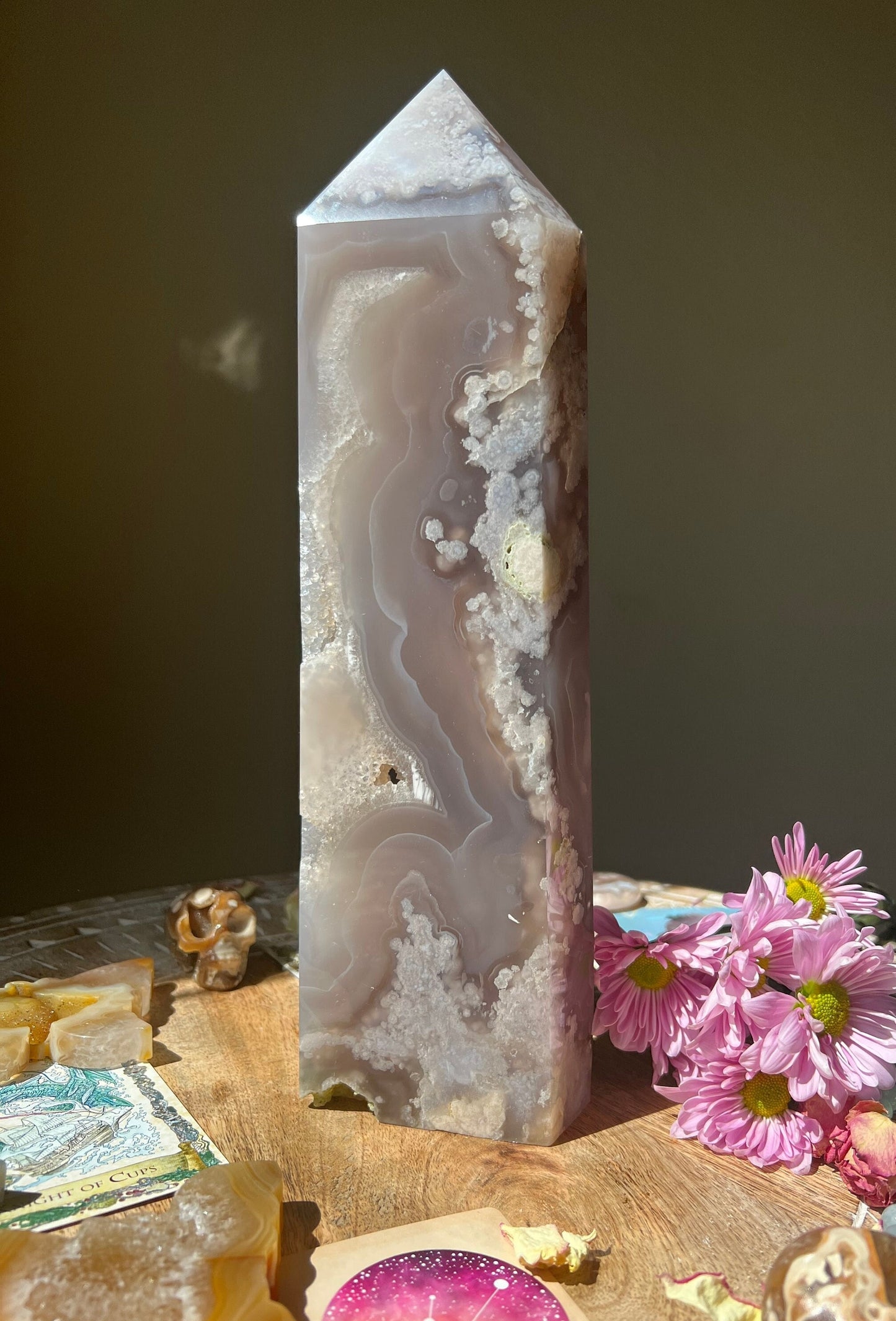 Extra Large Flower Agate Tower - Blue Flower Agate Crystal Statement