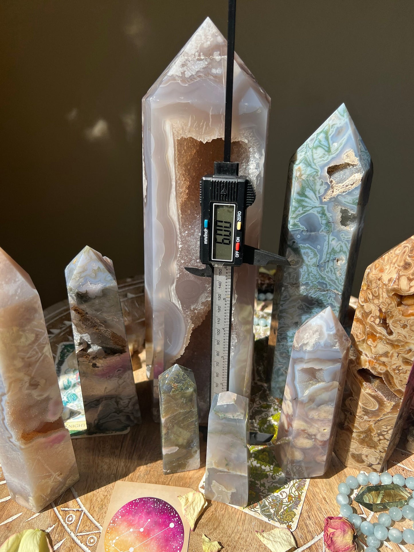 Extra Large Flower Agate Tower - Blue Flower Agate Crystal Statement