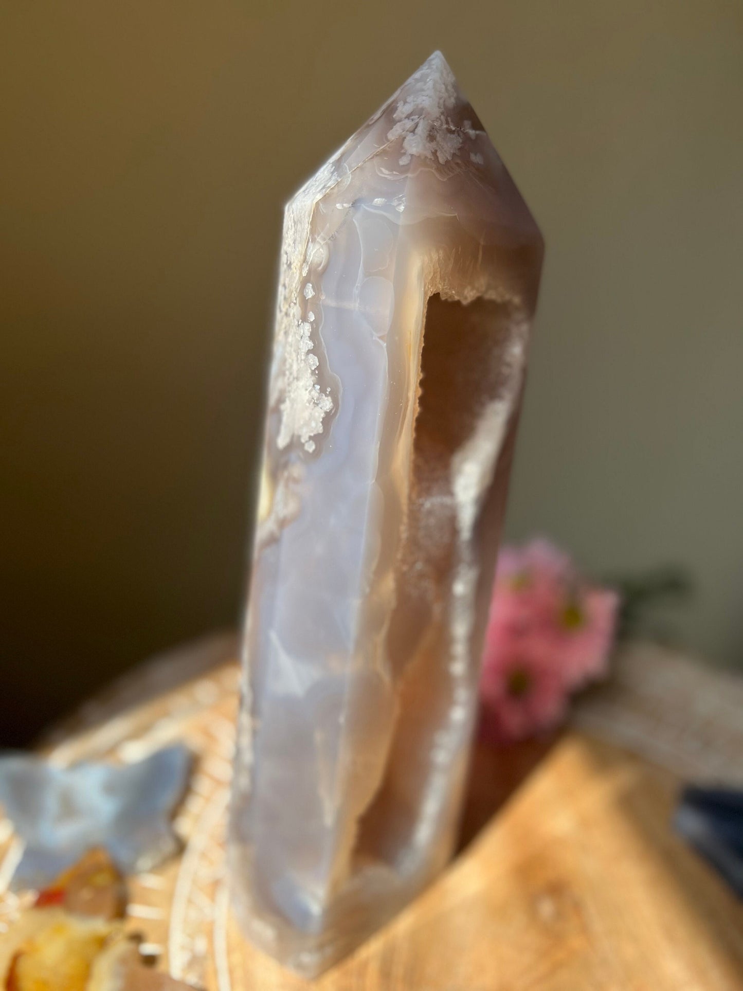 Extra Large Flower Agate Tower - Blue Flower Agate Crystal Statement