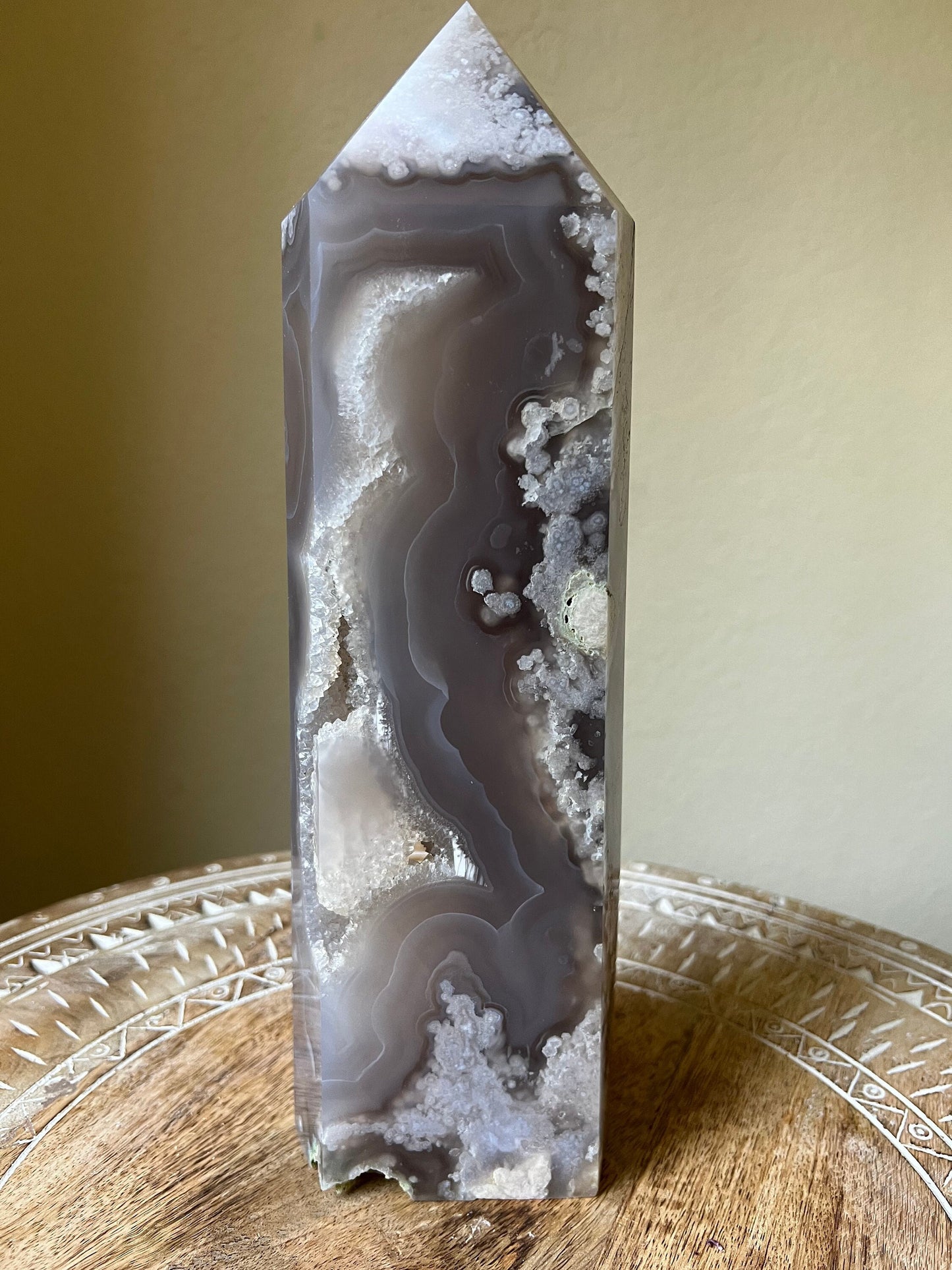 Extra Large Flower Agate Tower - Blue Flower Agate Crystal Statement