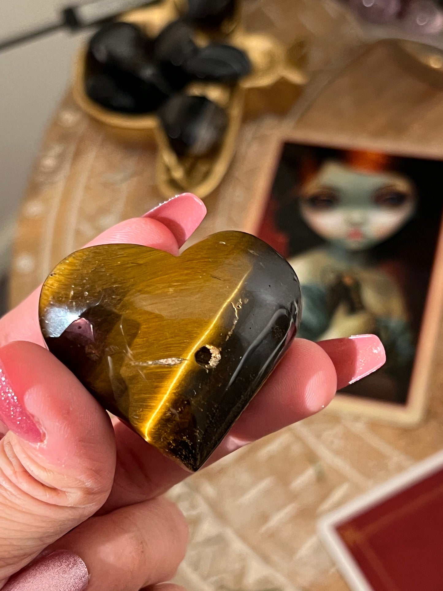 Yellow Tiger Eye Heart Crystal – Tiger Eye Palm Stone for Chakra Healing, Crystal Heart Gift, Pocket Stone, Protection Crystals