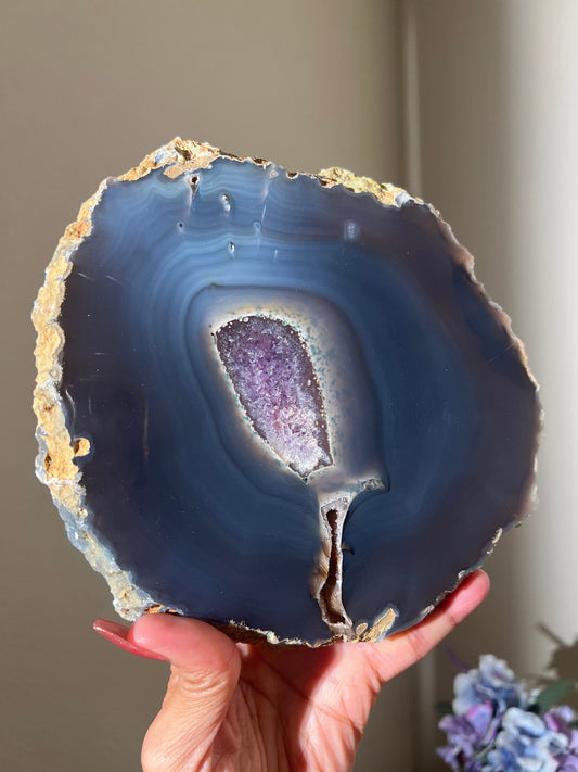 Blue Agate Slab With Amethyst Quartz, Polished Amethyst Slab, Crystal Slabs, Home Decoration, Amethyst Geode Slab From Brazil, Crystal Gifts