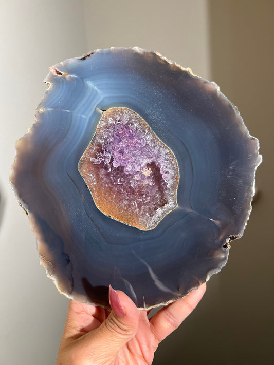 Blue Agate Slab With Amethyst Quartz, Polished Amethyst Slab, Crystal Slabs, Home Decoration, Amethyst Geode Slab From Brazil, Crystal Gifts