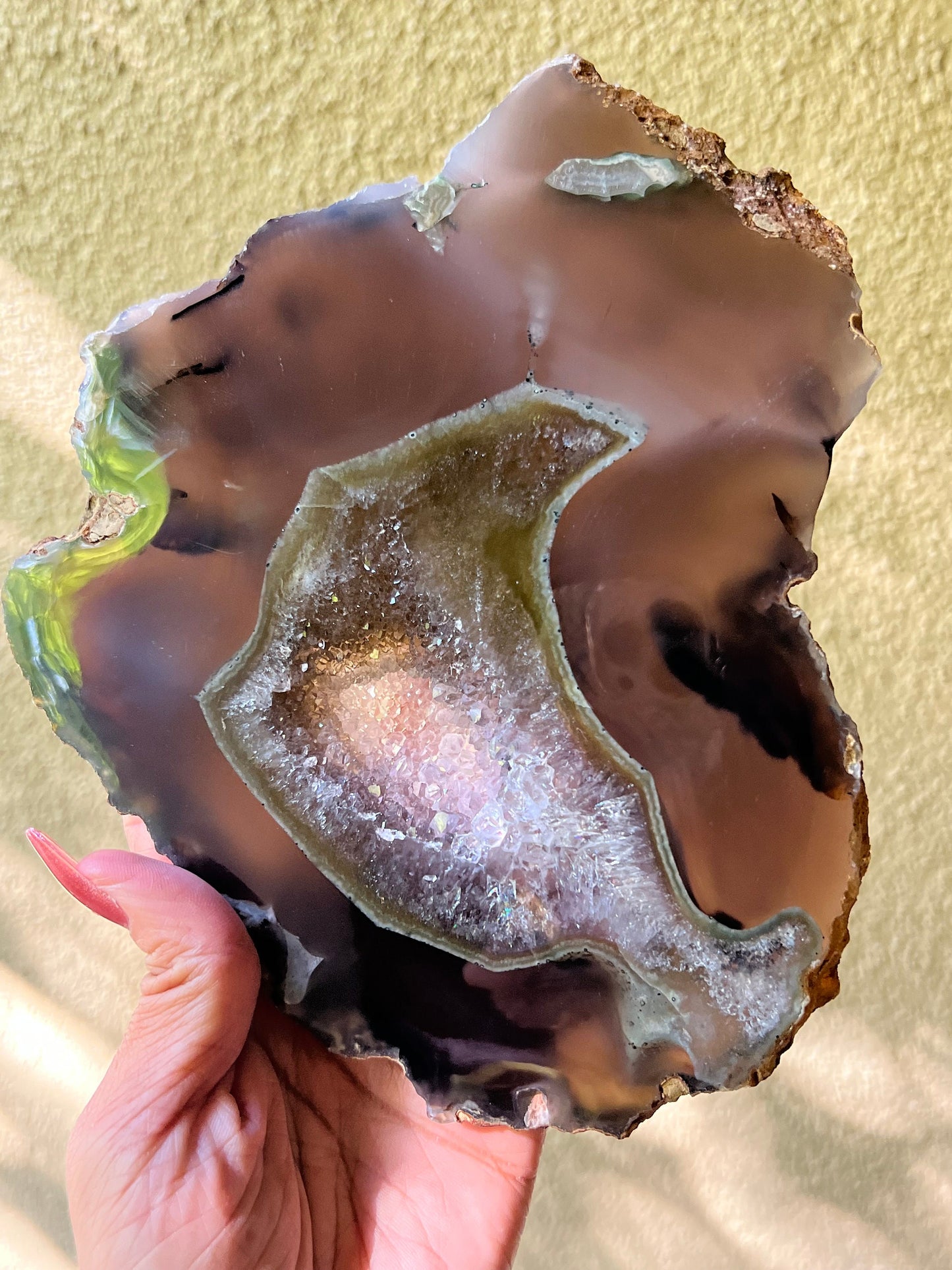 Blue Agate Slab With Amethyst Geode, Polished Amethyst Geode Slab, Crystal Slabs,Home Decoration, Amethyst Slab, Decoration for home