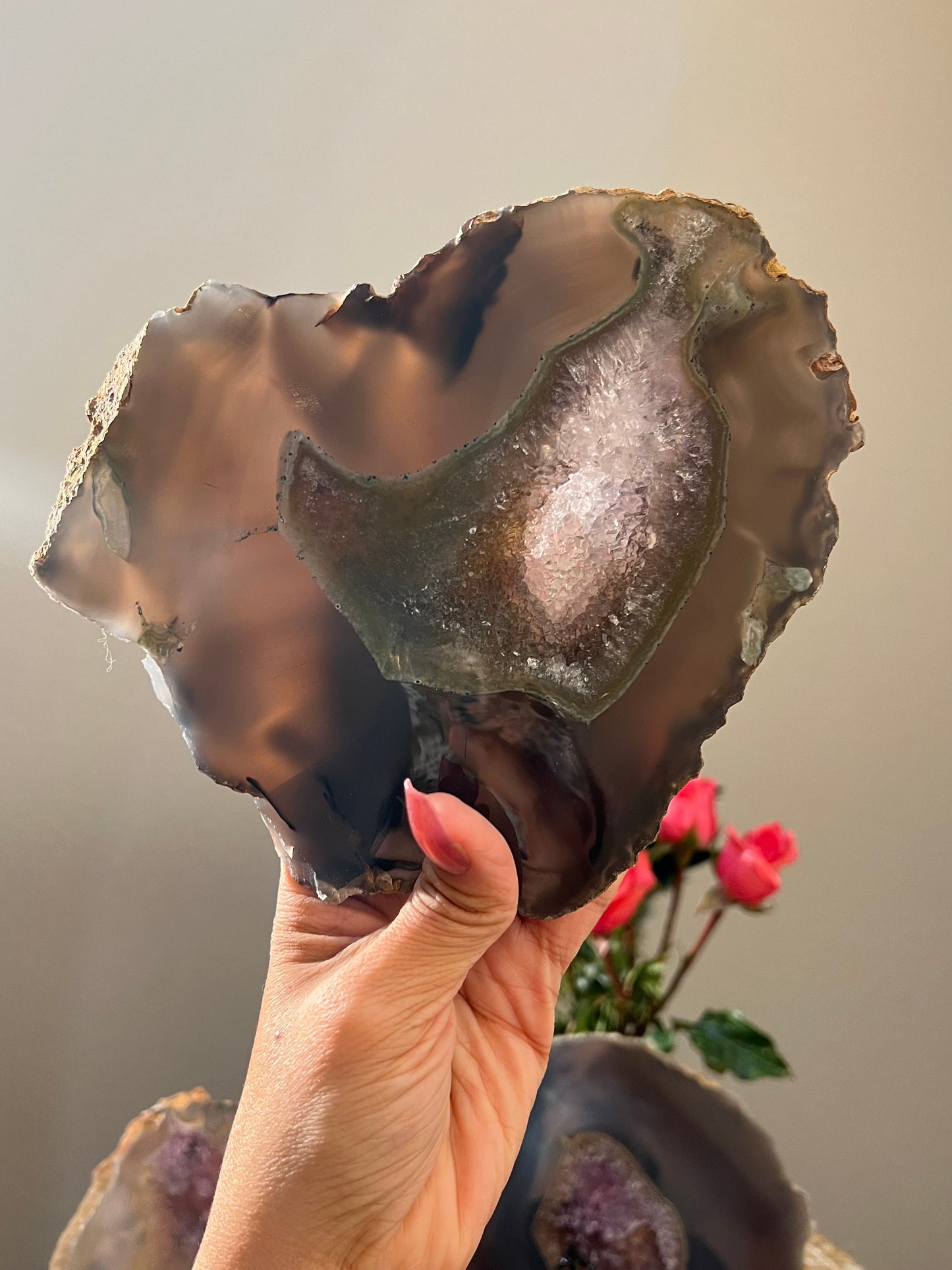 Blue Agate Slab With Amethyst Geode, Polished Amethyst Geode Slab, Crystal Slabs,Home Decoration, Amethyst Slab, Decoration for home