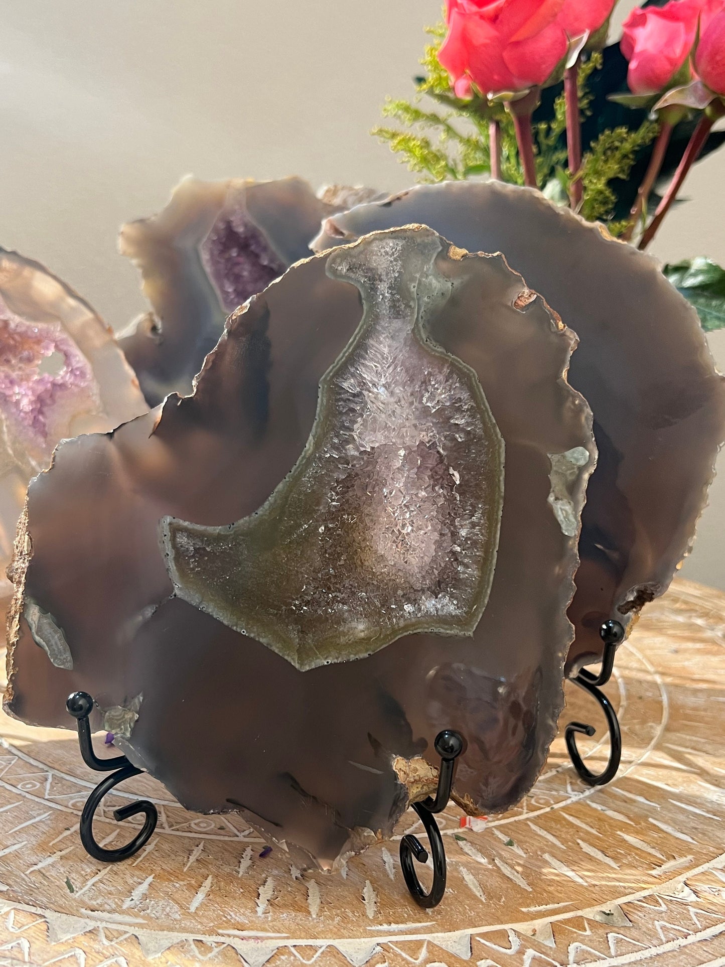 Blue Agate Slab With Amethyst Geode, Polished Amethyst Geode Slab, Crystal Slabs,Home Decoration, Amethyst Slab, Decoration for home