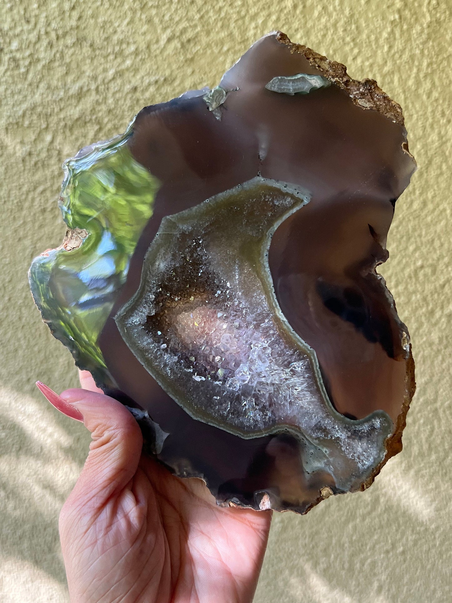 Blue Agate Slab With Amethyst Geode, Polished Amethyst Geode Slab, Crystal Slabs,Home Decoration, Amethyst Slab, Decoration for home