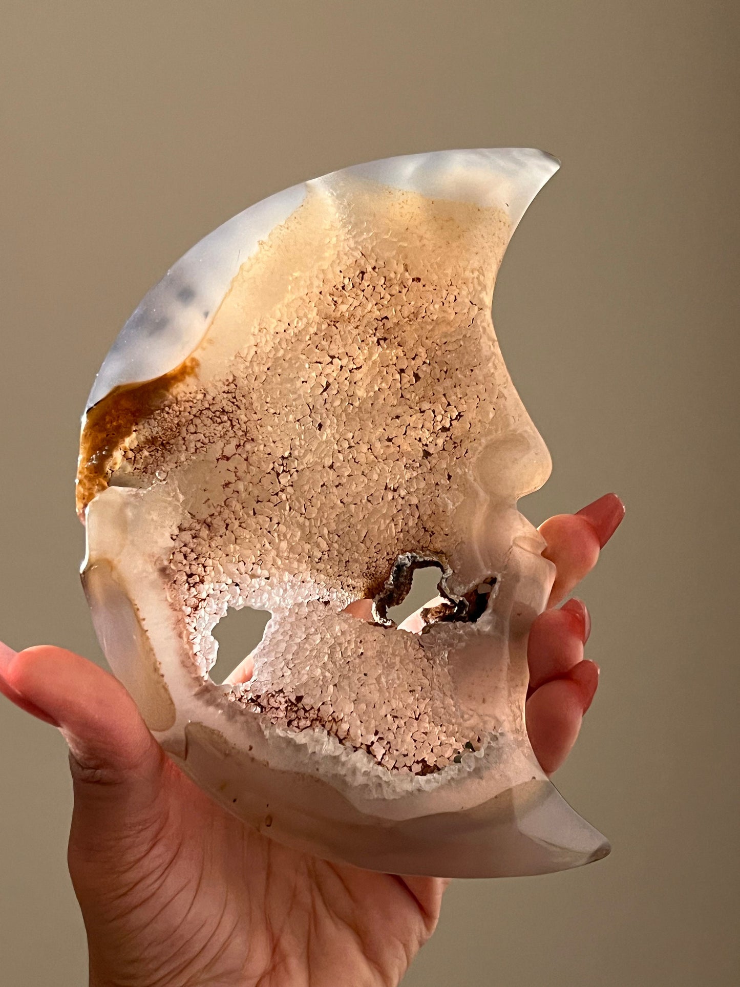 Druzy Agate Moon, Crystal MOON, Crystal Carving, Crescent Moon, Moon Decor, Crystal Gift, Metaphysical Gifts, Spiritual Decor,