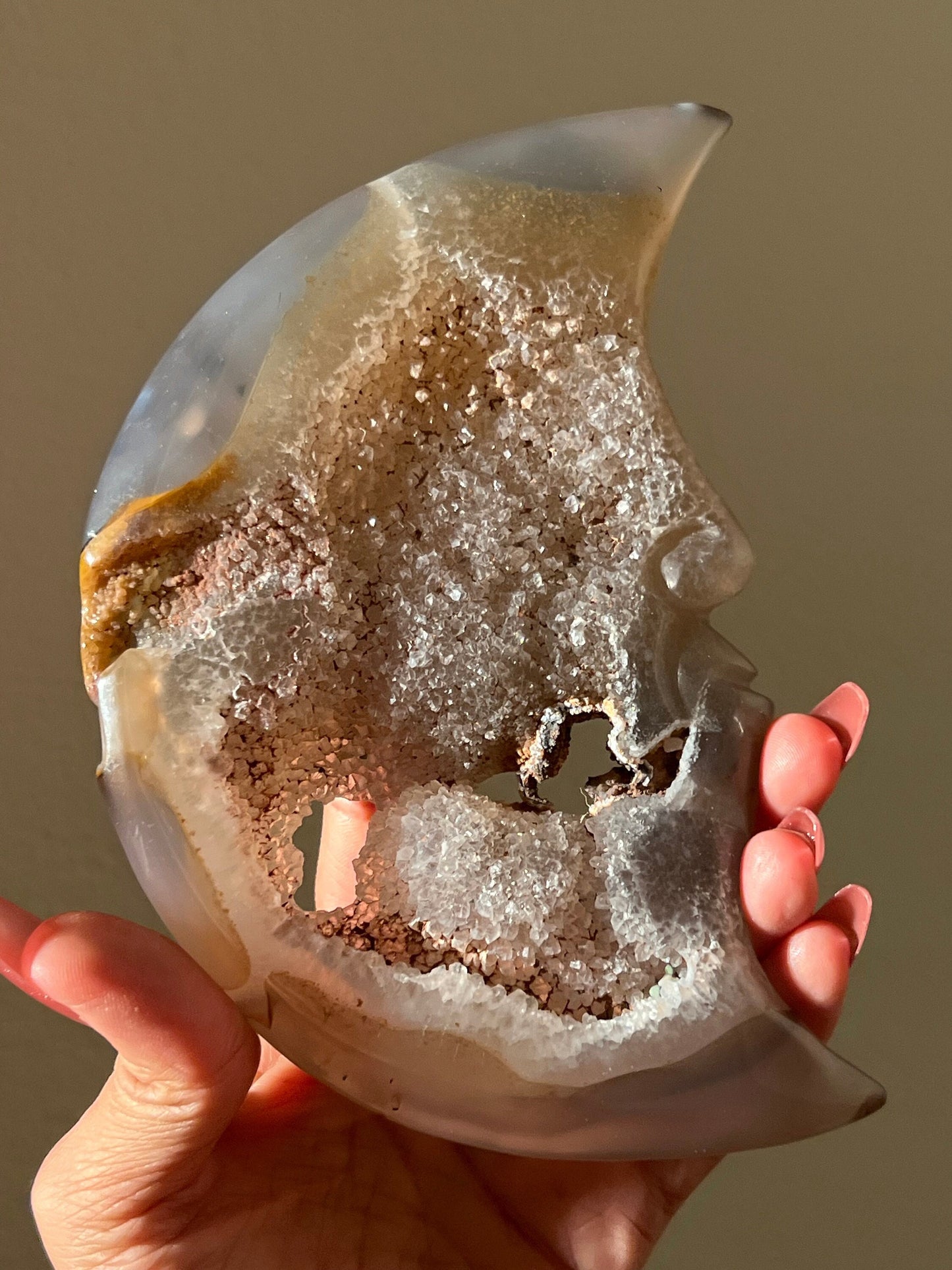 Druzy Agate Moon, Crystal MOON, Crystal Carving, Crescent Moon, Moon Decor, Crystal Gift, Metaphysical Gifts, Spiritual Decor,